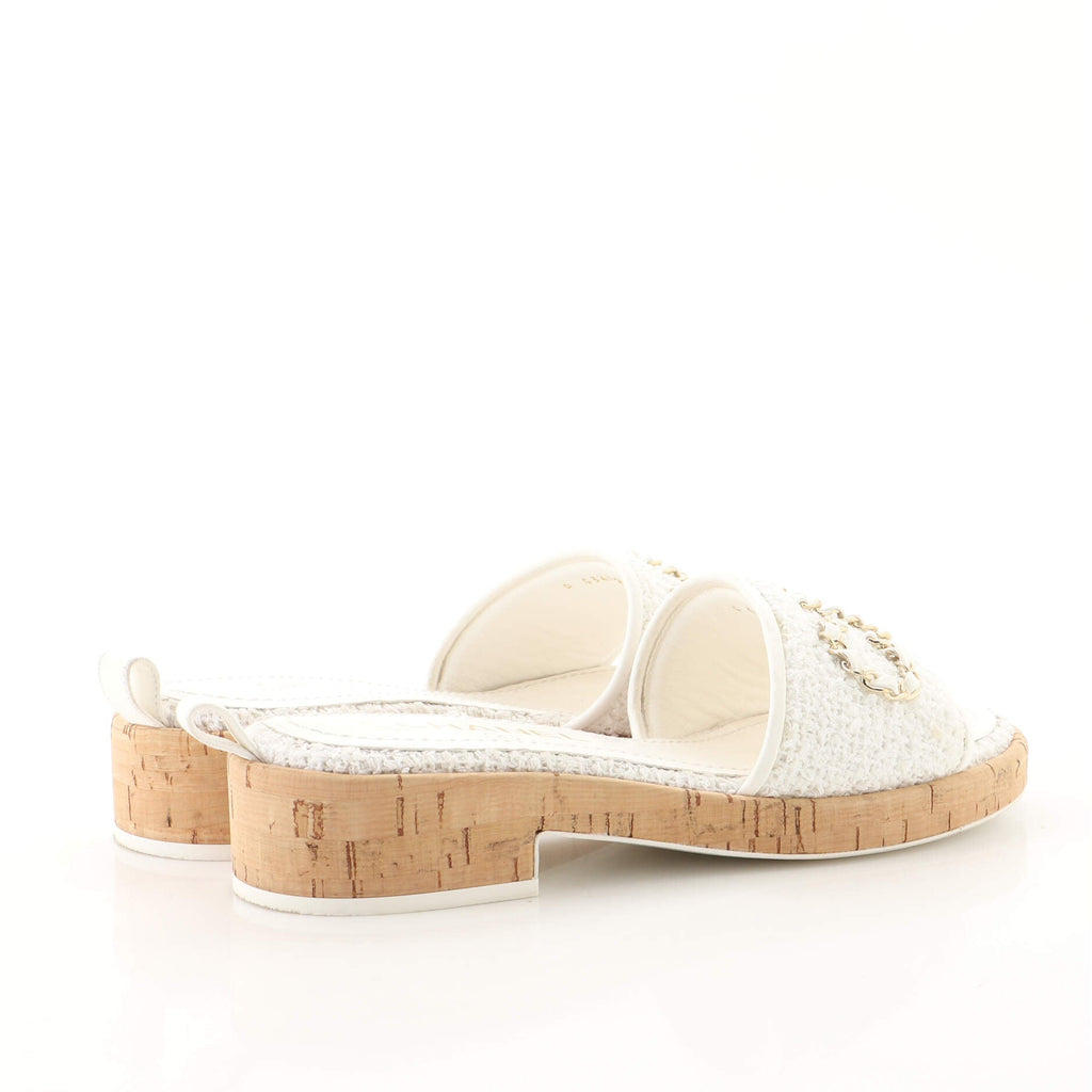 Women's Chain CHA-NEL Mule Sandals Tweed and Cork
