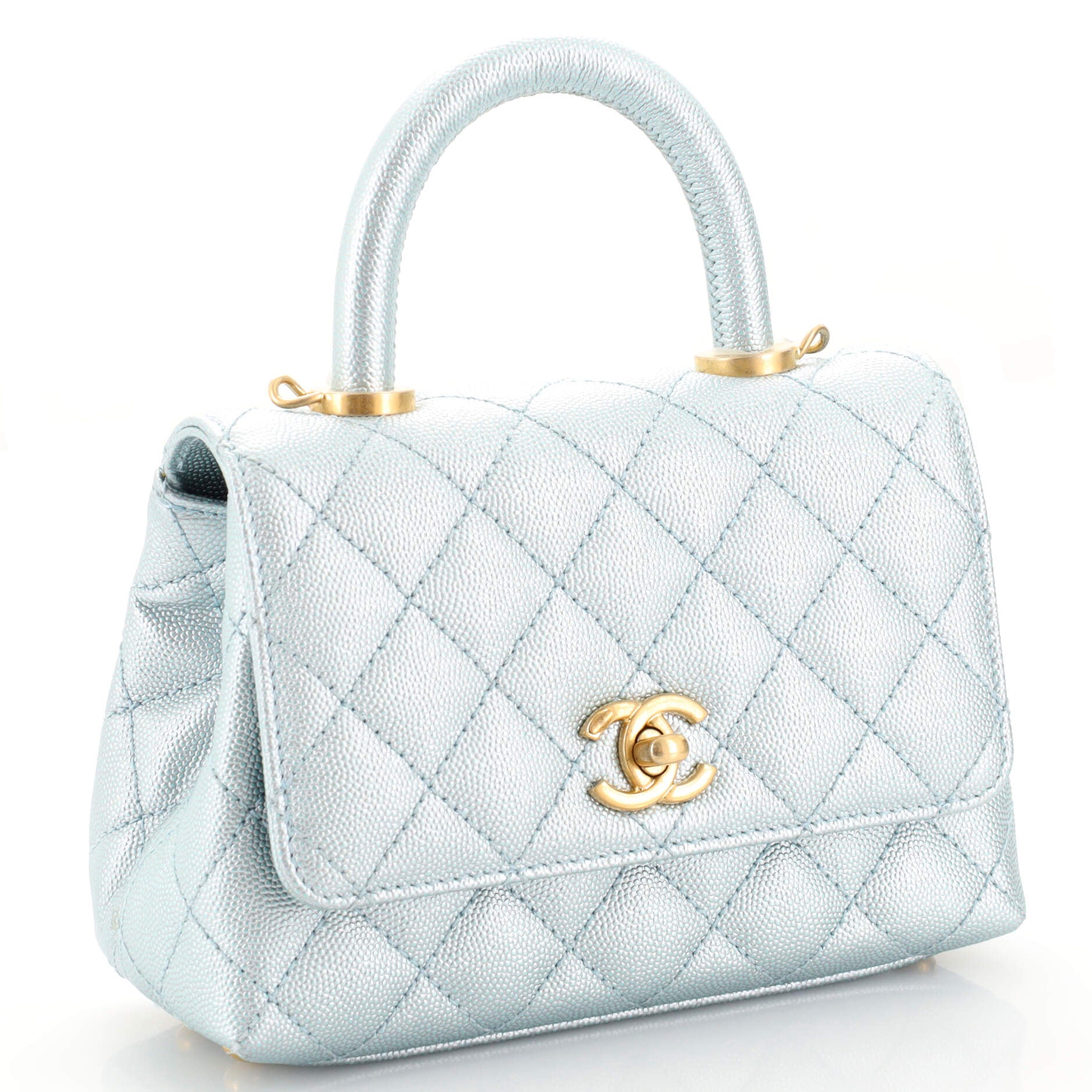 Coco Top Handle Bag Quilted Iridescent Caviar Extra Mini