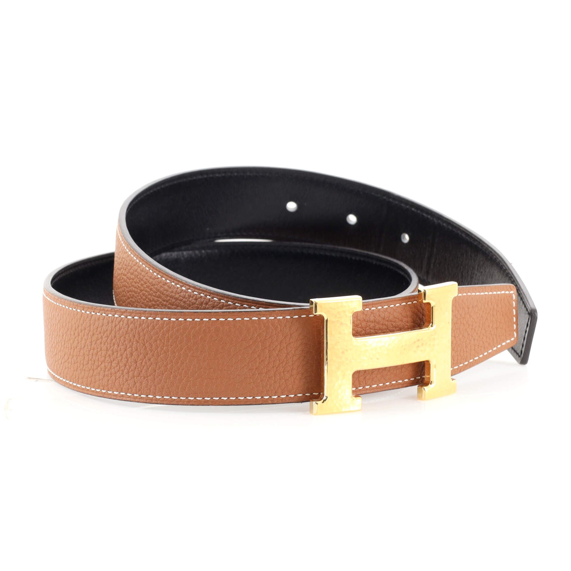 Constance Martelee H Reversible Belt Leather with Hammered Hardware Medium 75