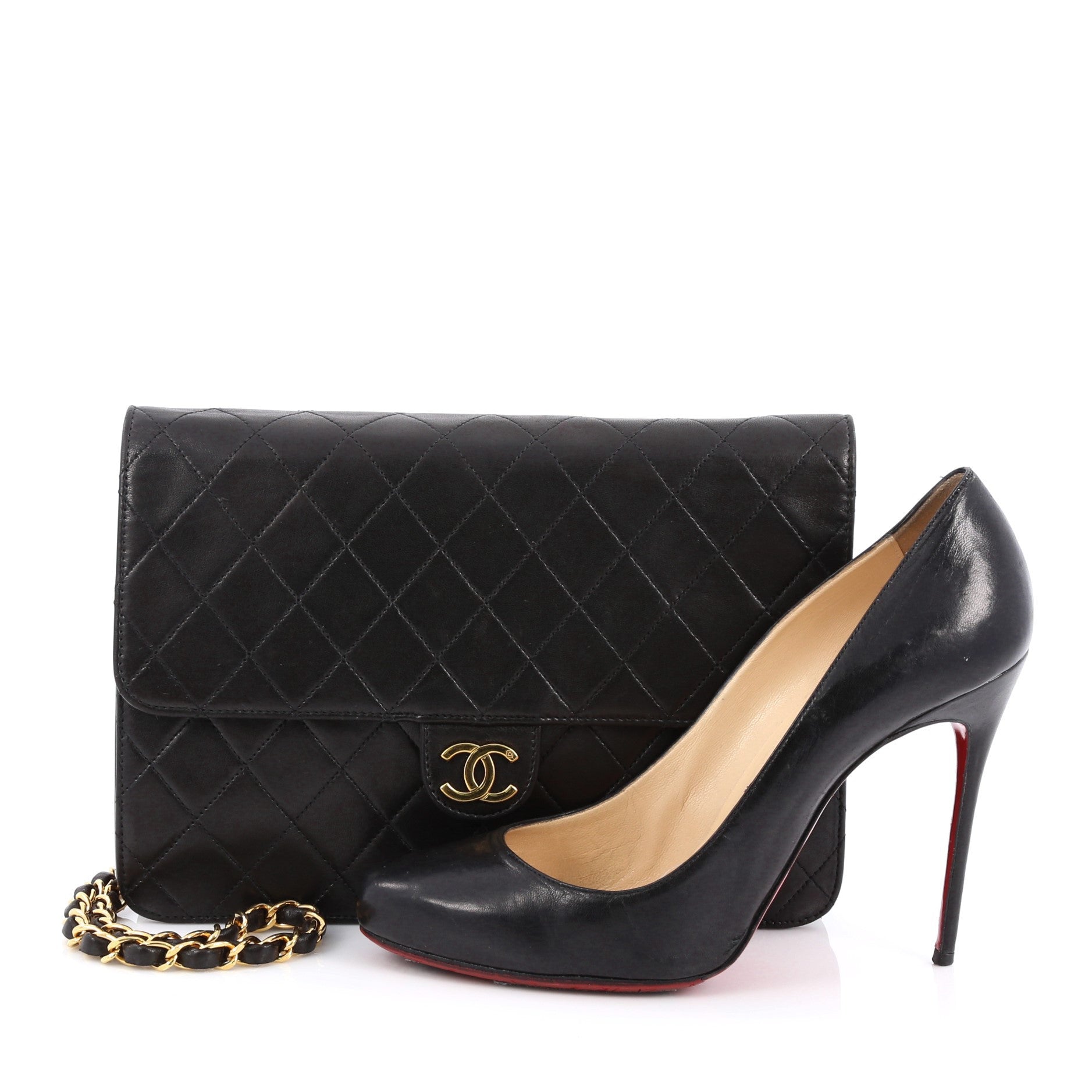Vintage Clutch with Chain Quilted Leather Medium