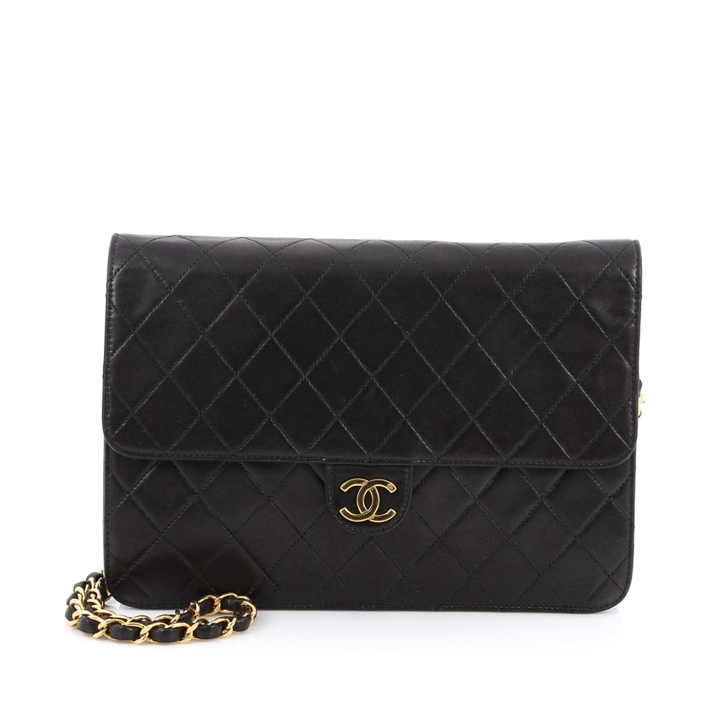 Vintage Clutch with Chain Quilted Leather Medium