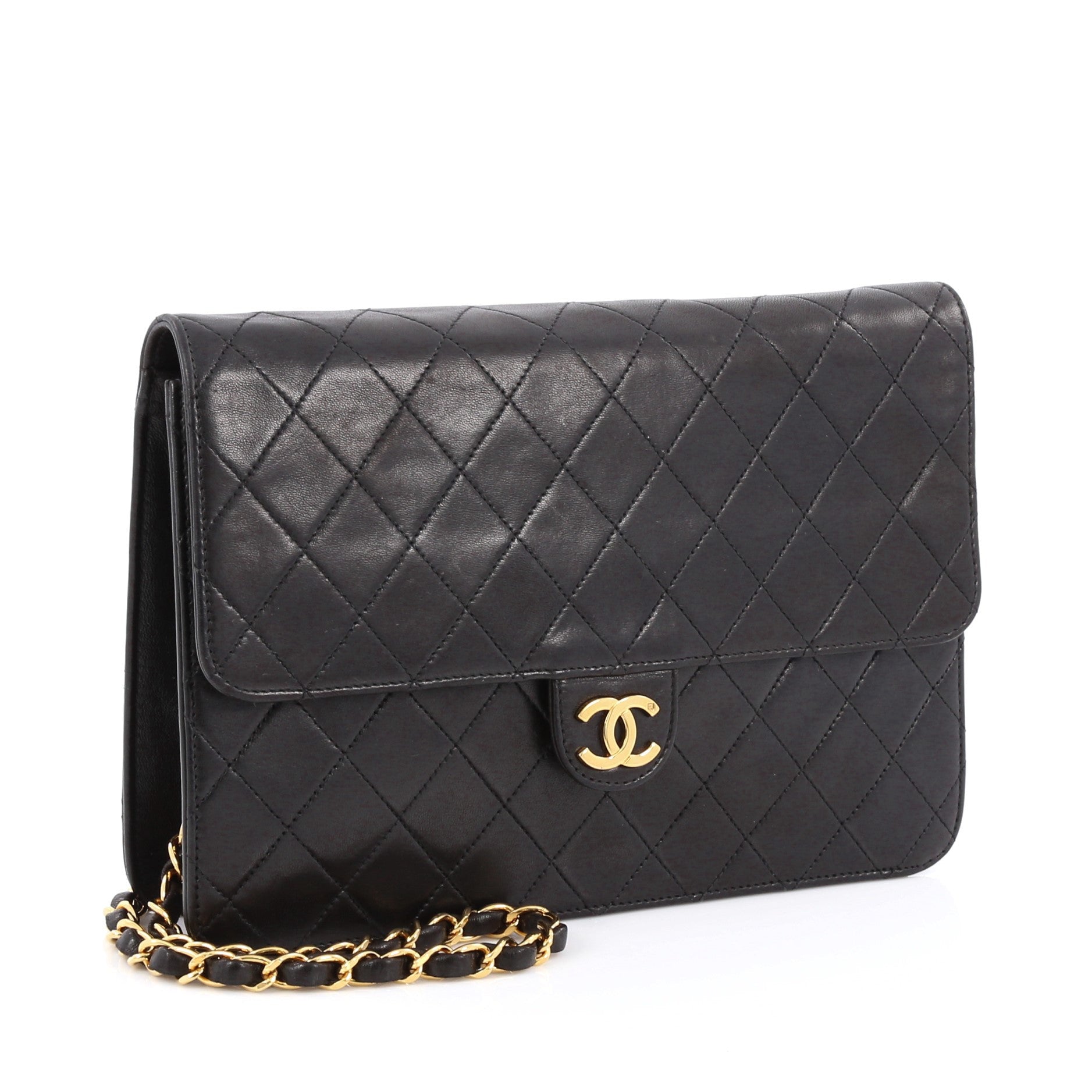 Vintage Clutch with Chain Quilted Leather Medium