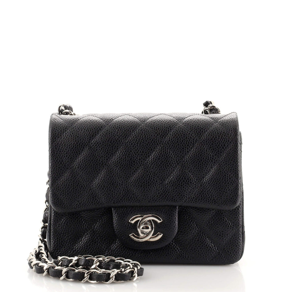 Square Classic Single Flap Bag Quilted Caviar Mini