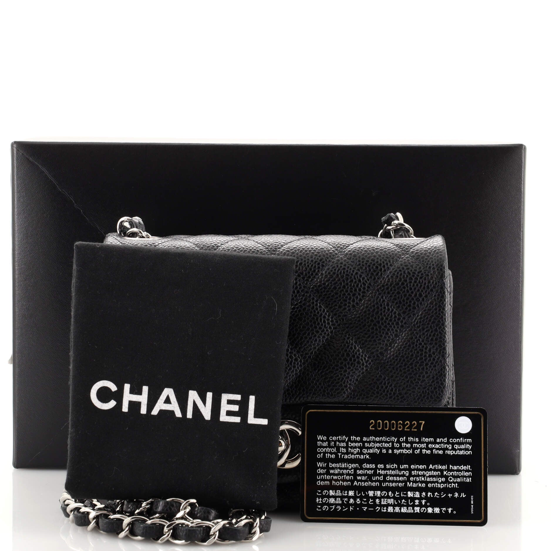 Square Classic Single Flap Bag Quilted Caviar Mini