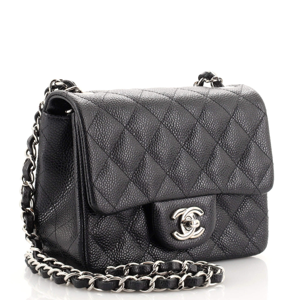 Square Classic Single Flap Bag Quilted Caviar Mini