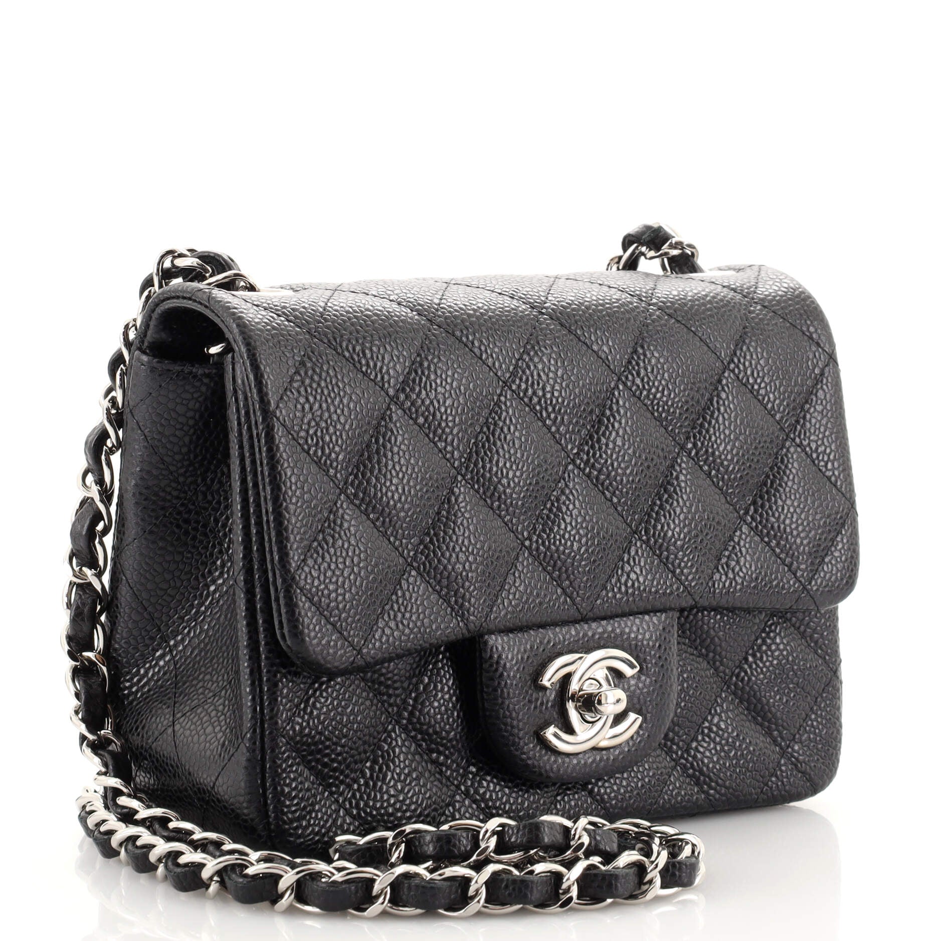 Square Classic Single Flap Bag Quilted Caviar Mini
