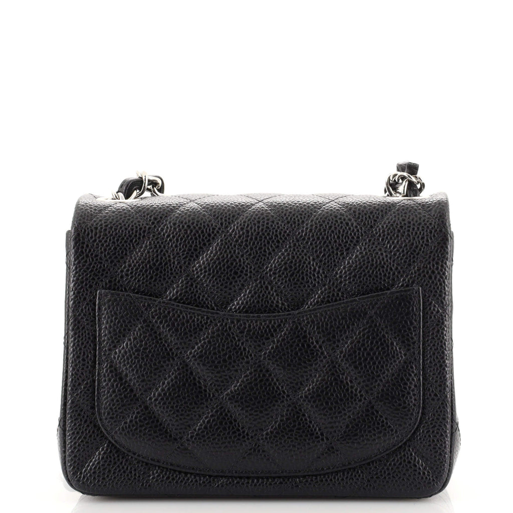 Square Classic Single Flap Bag Quilted Caviar Mini