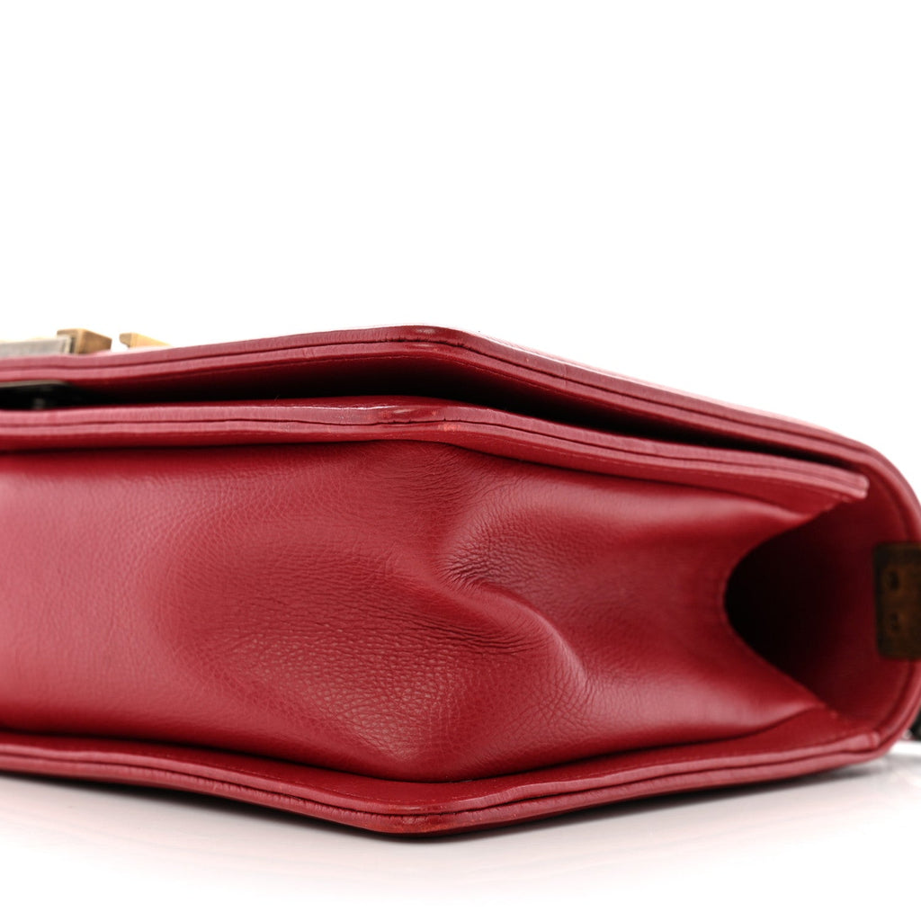 Calfskin Quilted Double Stitch Medium Boy Flap Red