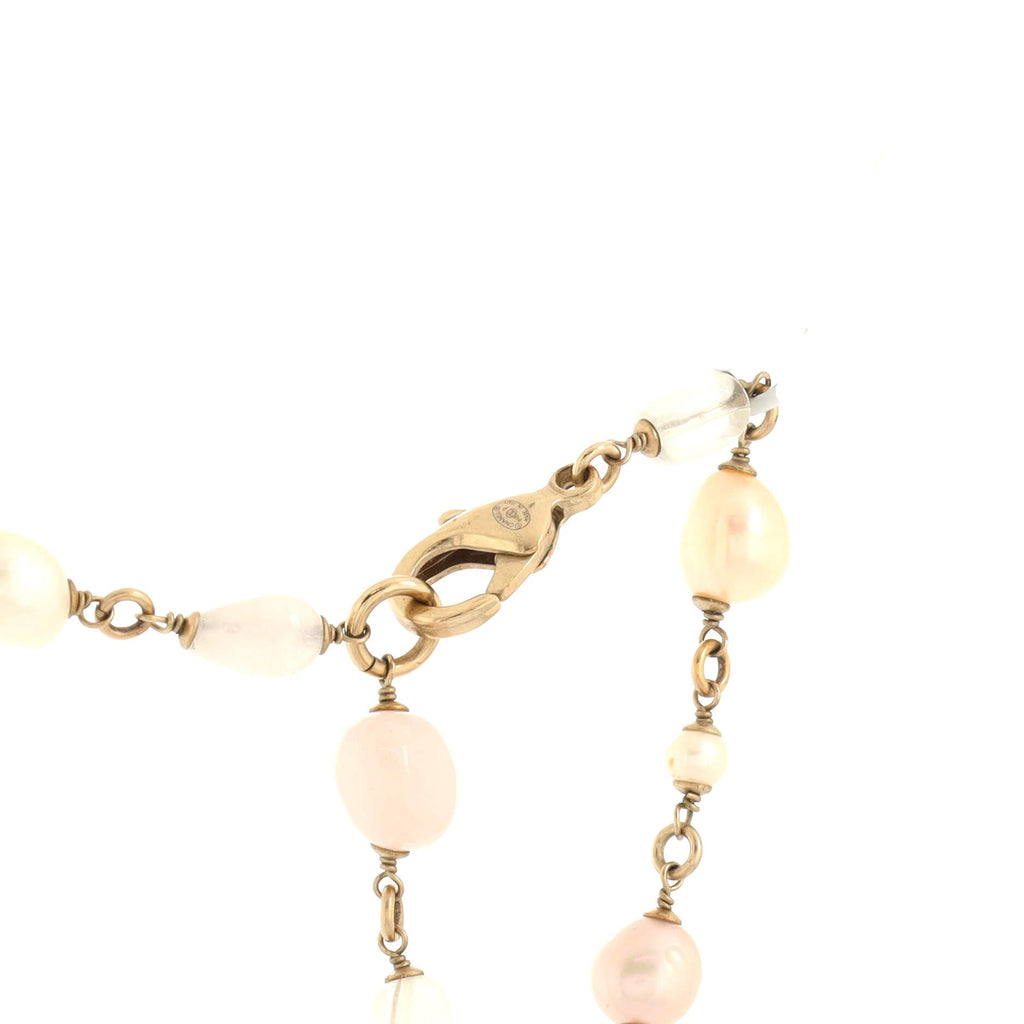 CC Long Double Strand Necklace Metal with Faux Pearls and Beads