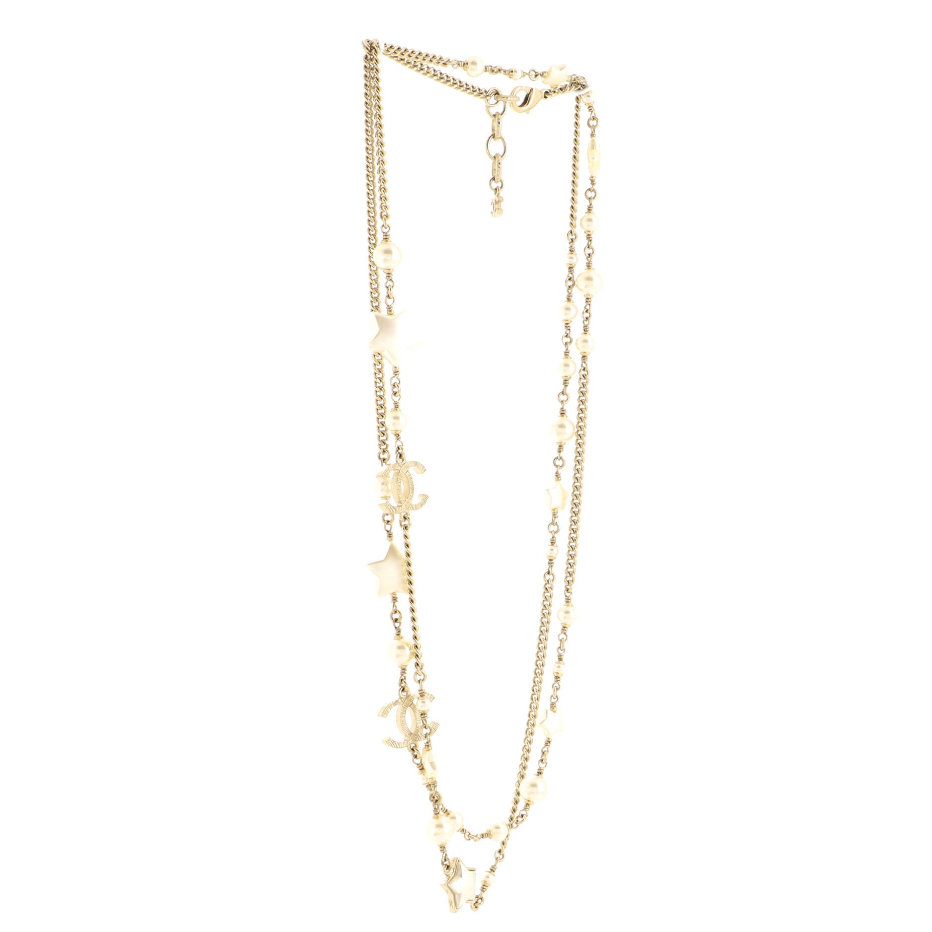 Star Long Necklace Metal with Faux Pearls