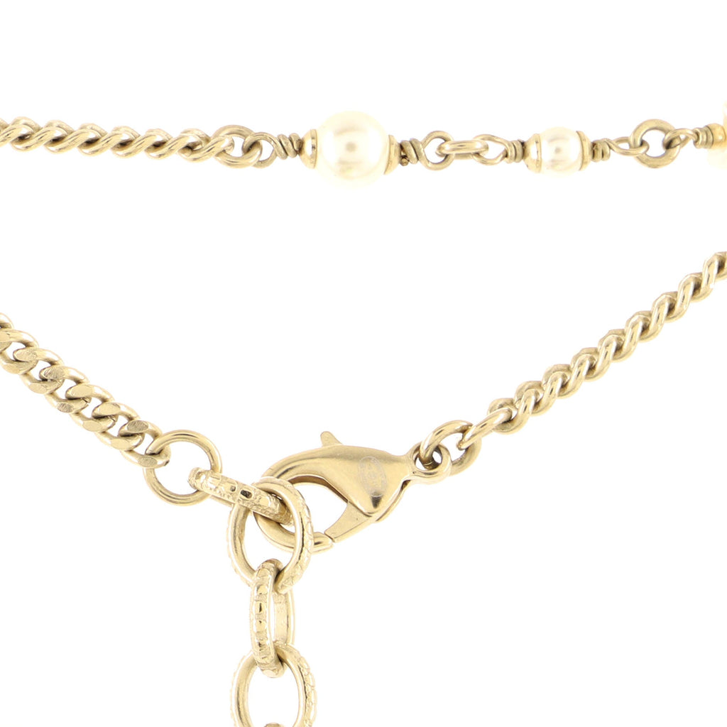 Star Long Necklace Metal with Faux Pearls
