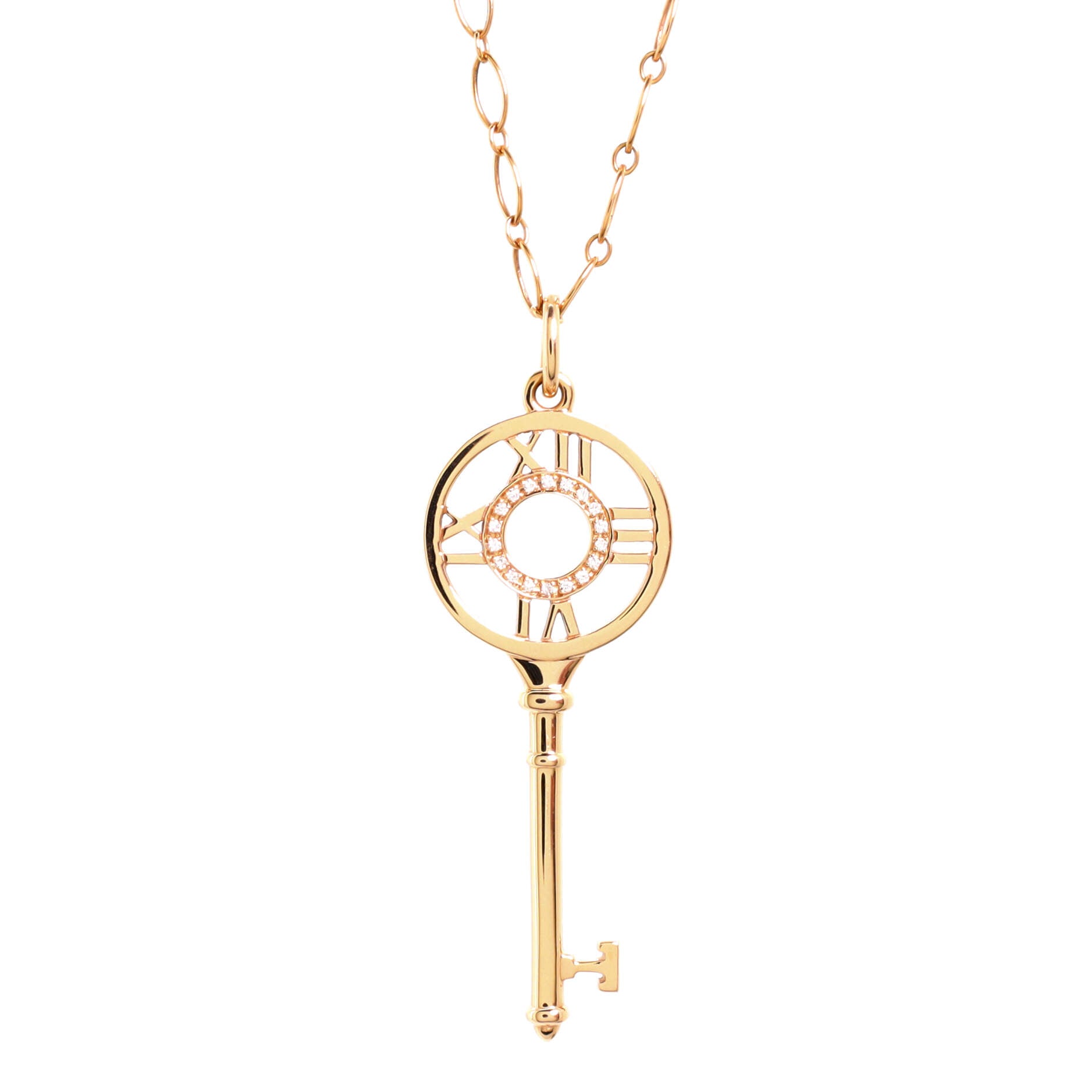 Atlas Key Pendant Necklace 18K Rose Gold and Diamonds