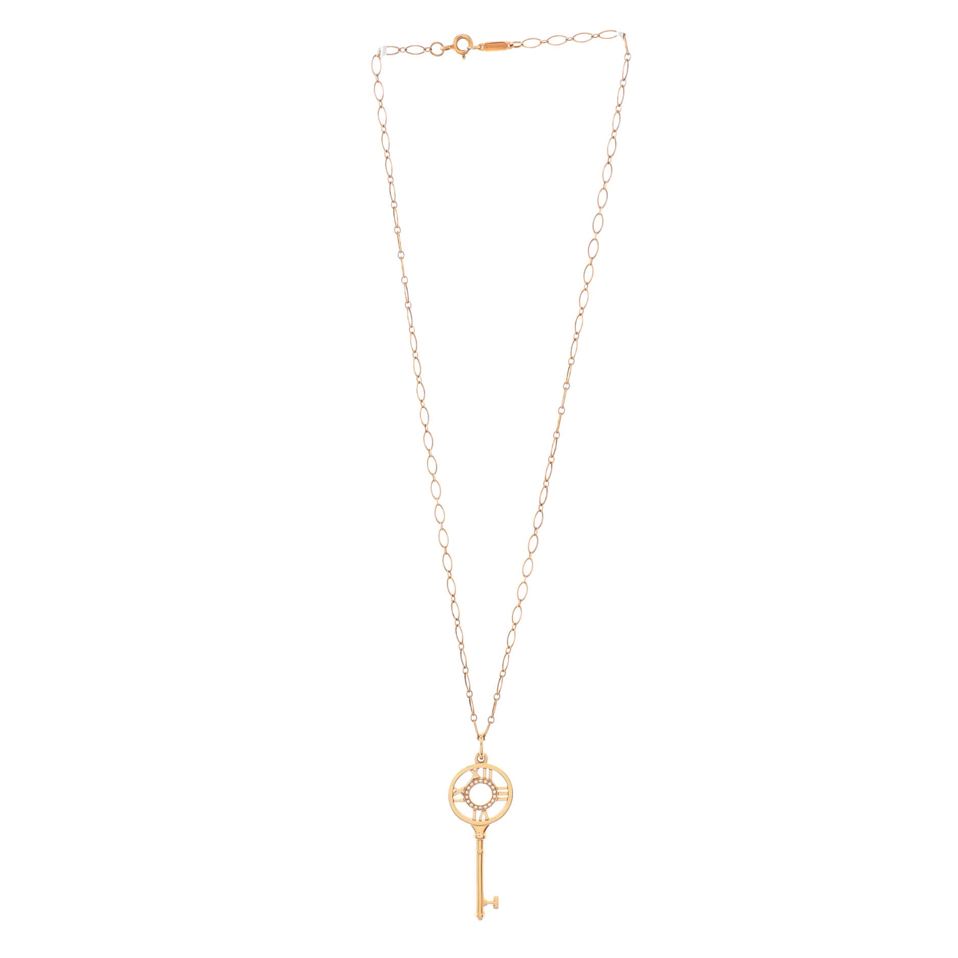 Atlas Key Pendant Necklace 18K Rose Gold and Diamonds