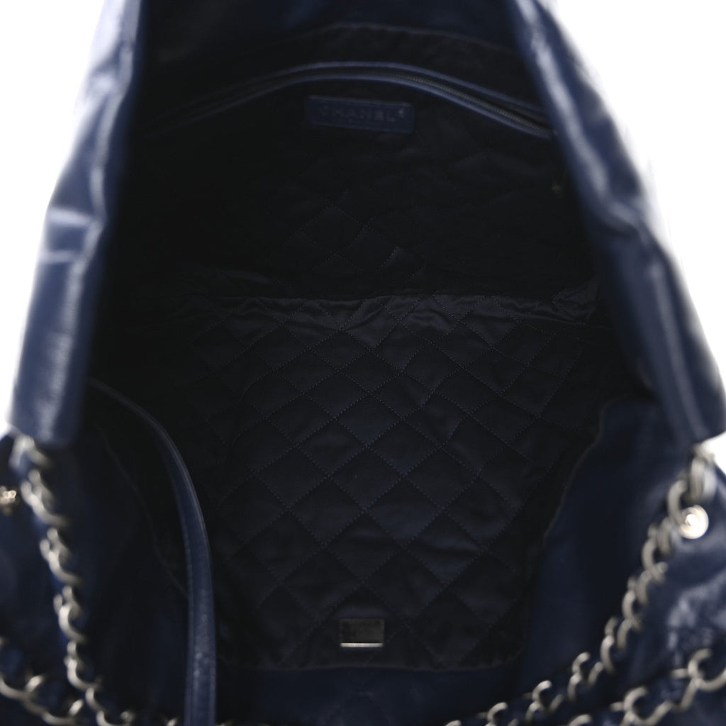 Shiny Calfskin Quilted Chanel 22 Navy Blue