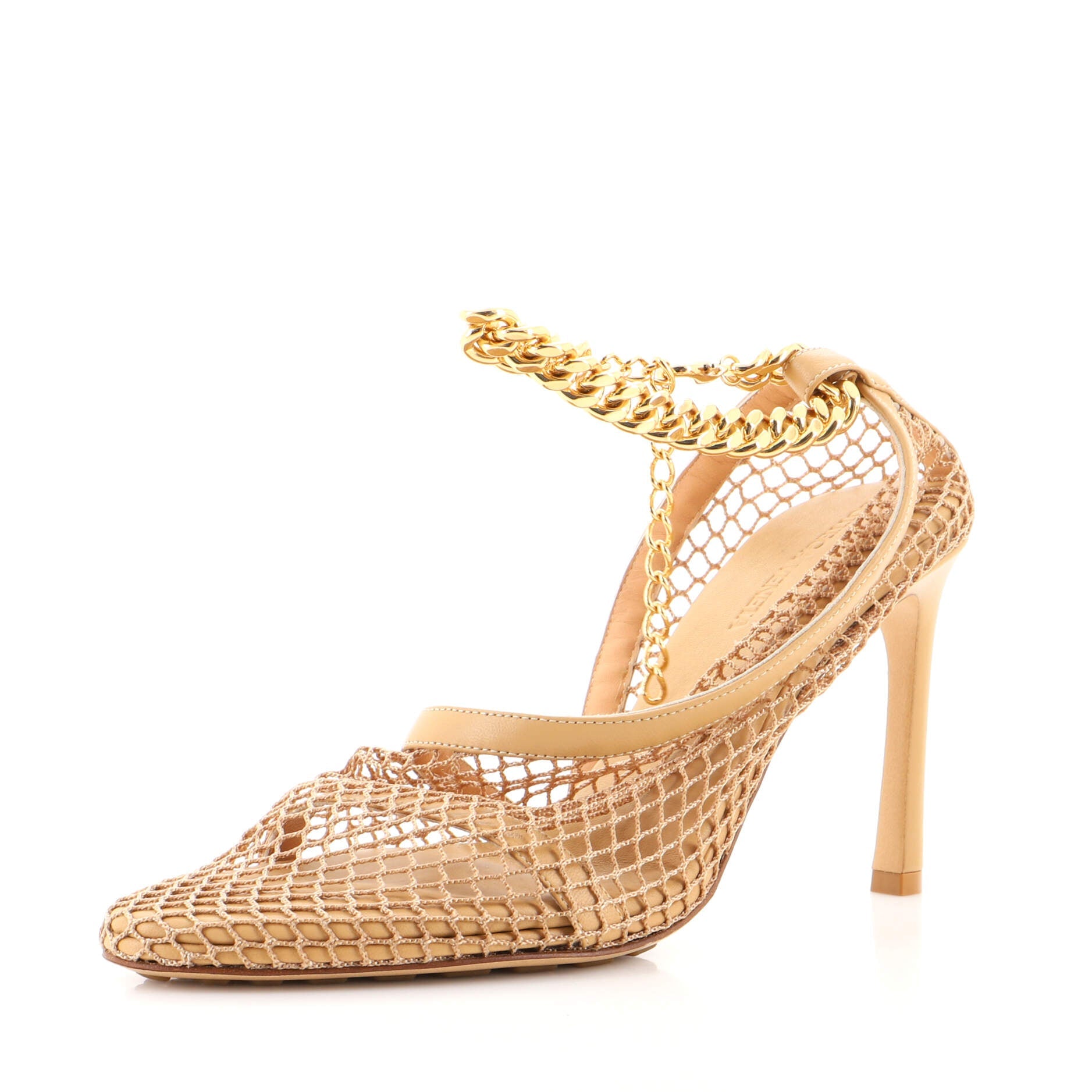Women's Stretch Chunky Chain Pumps Mesh with Leather