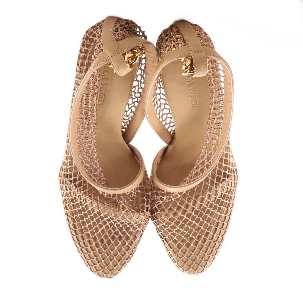 Women's Stretch Chunky Chain Pumps Mesh with Leather