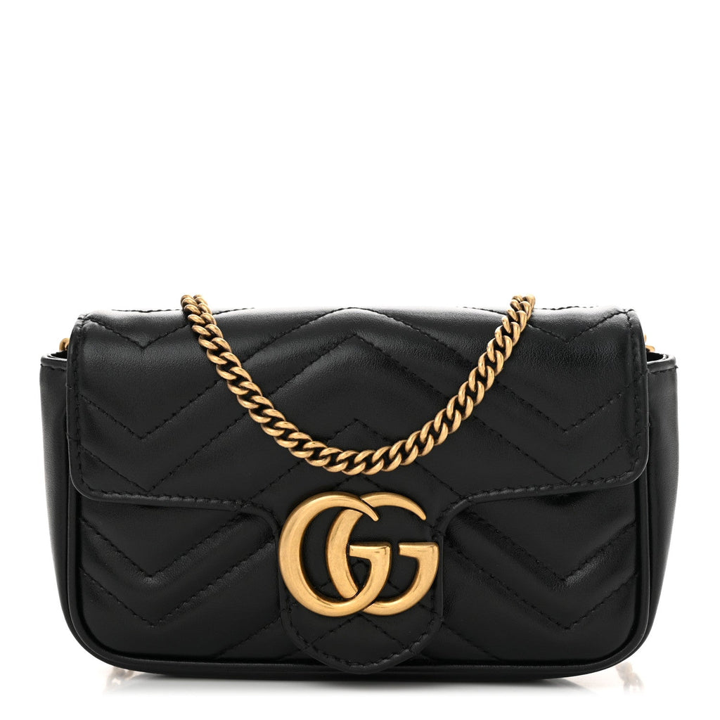 Calfskin Matelasse Super Mini GG Marmont Shoulder Bag Black