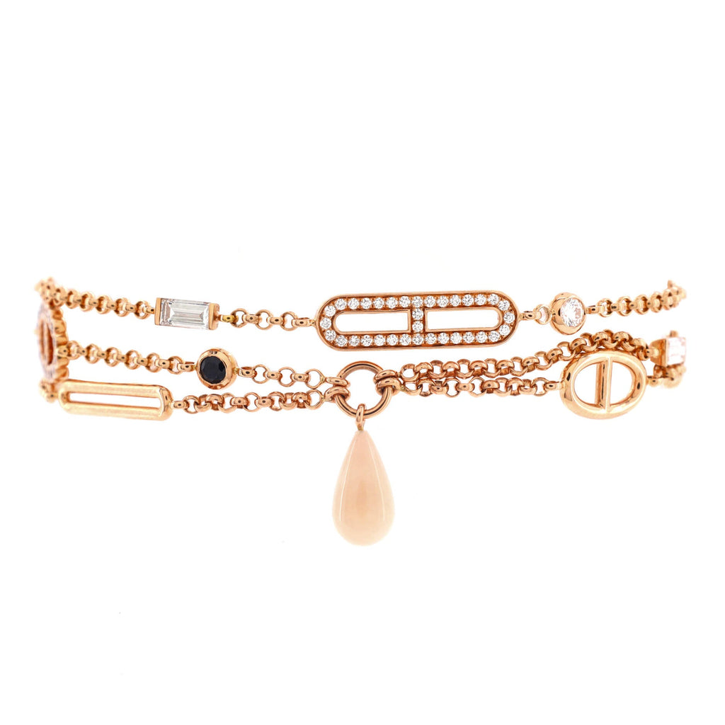 Chaos Chain Bracelet 18K Rose Gold with Pink Opal, Onyx, Black Spinel and Diamonds