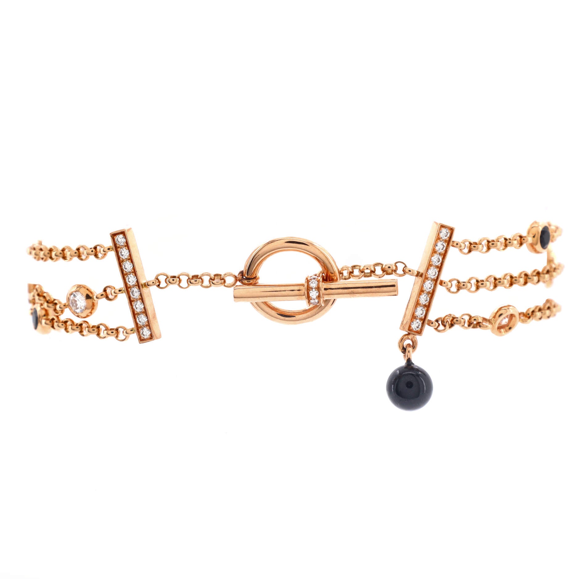 Chaos Chain Bracelet 18K Rose Gold with Pink Opal, Onyx, Black Spinel and Diamonds