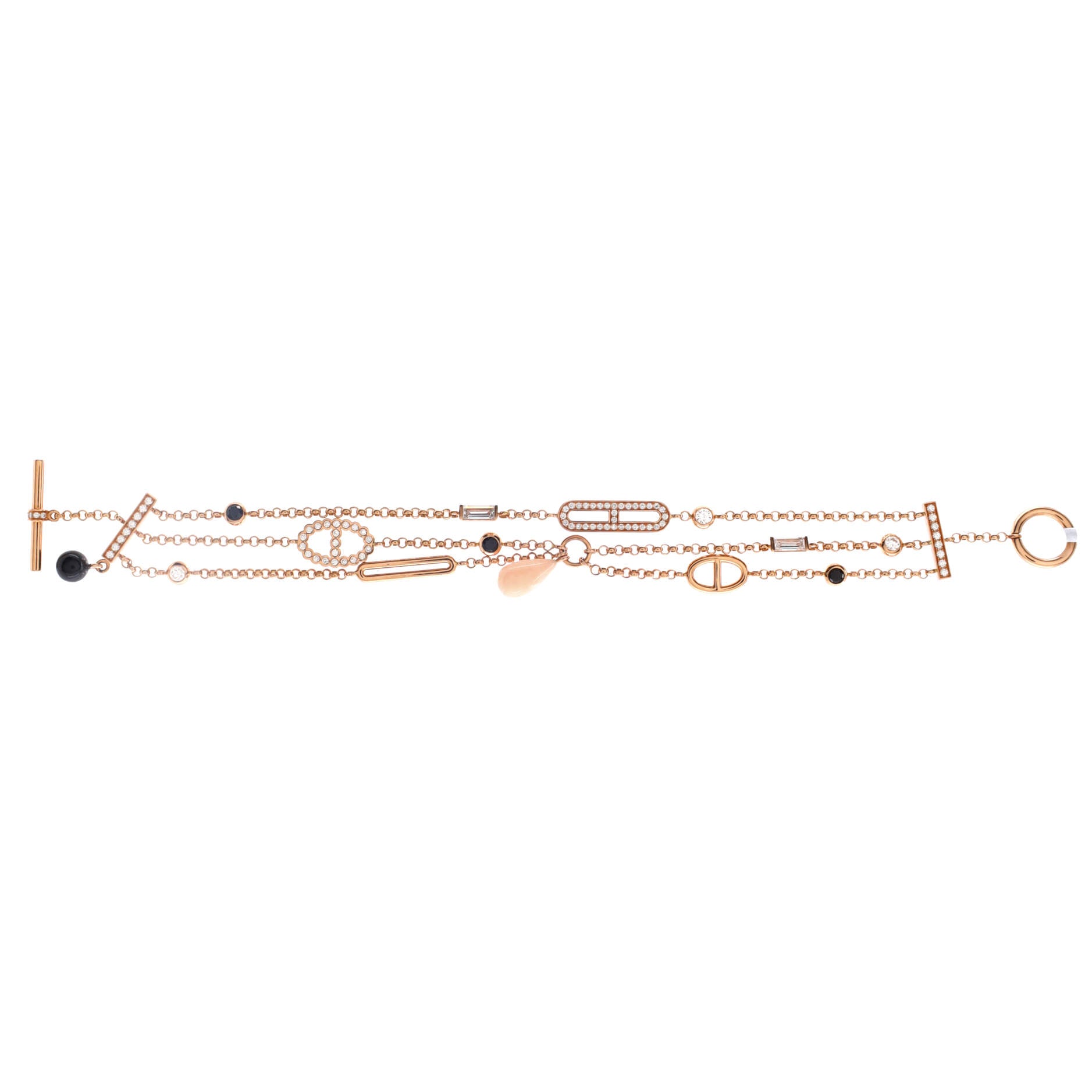 Chaos Chain Bracelet 18K Rose Gold with Pink Opal, Onyx, Black Spinel and Diamonds