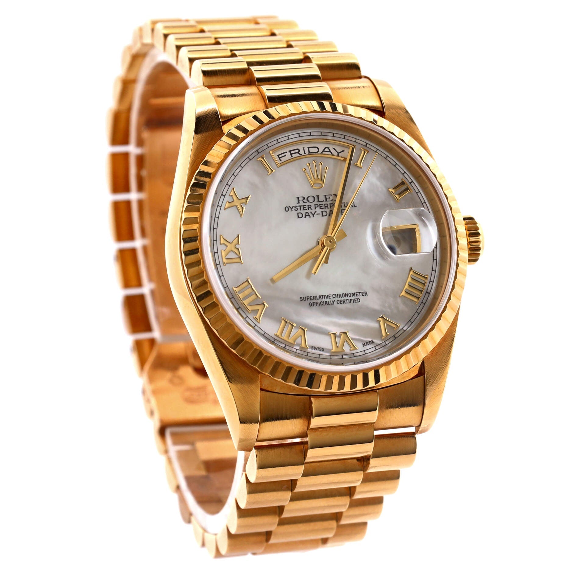 Oyster Perpetual President Day-Date Automatic Watch Yellow Gold with Mother of Pearl 36