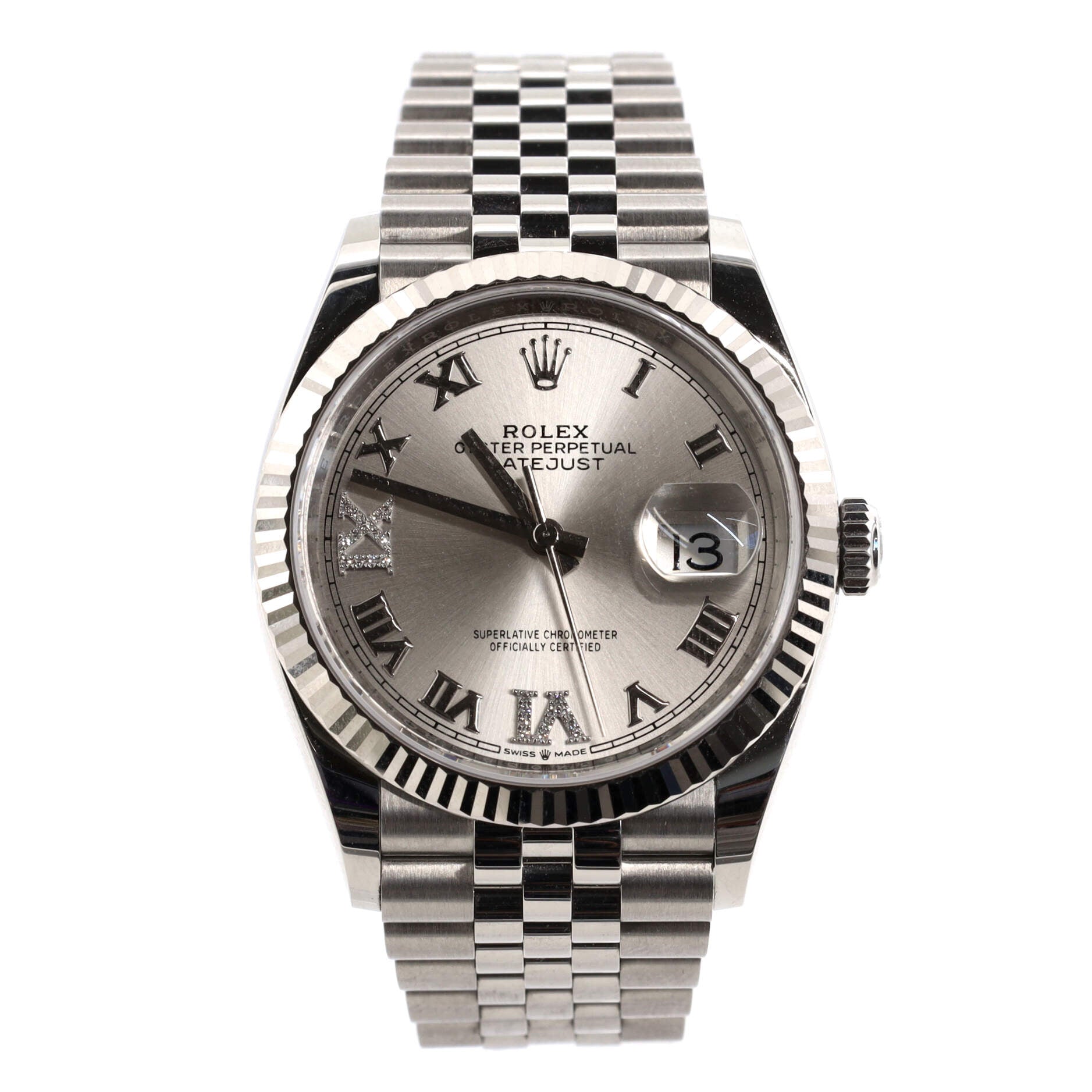 Oyster Perpetual Datejust Automatic Watch Stainless Steel and White Gold with Diamond VI and IX Numerals 36