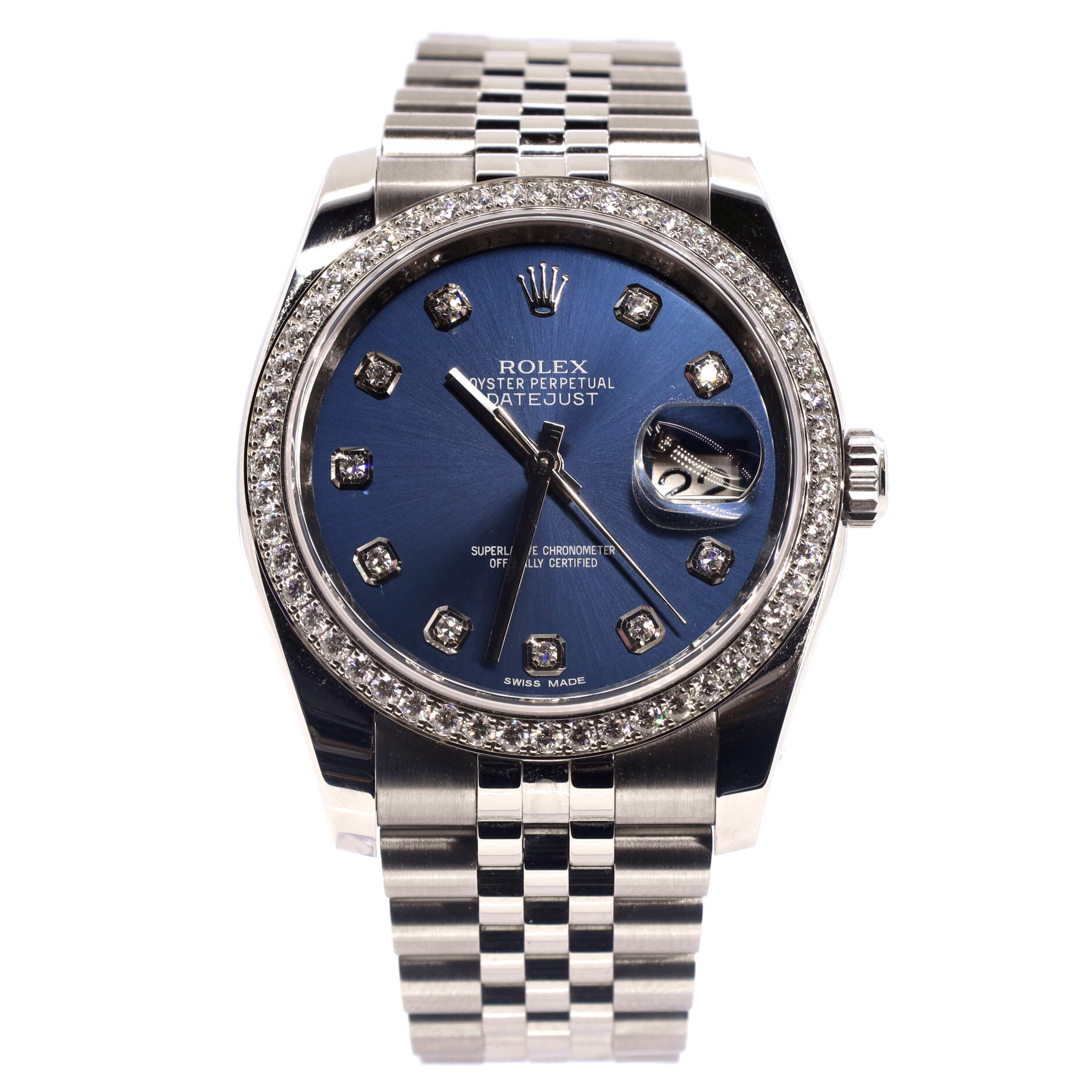 Oyster Perpetual Datejust Automatic Watch Stainless Steel and White Gold with Diamond Bezel and Markers 36