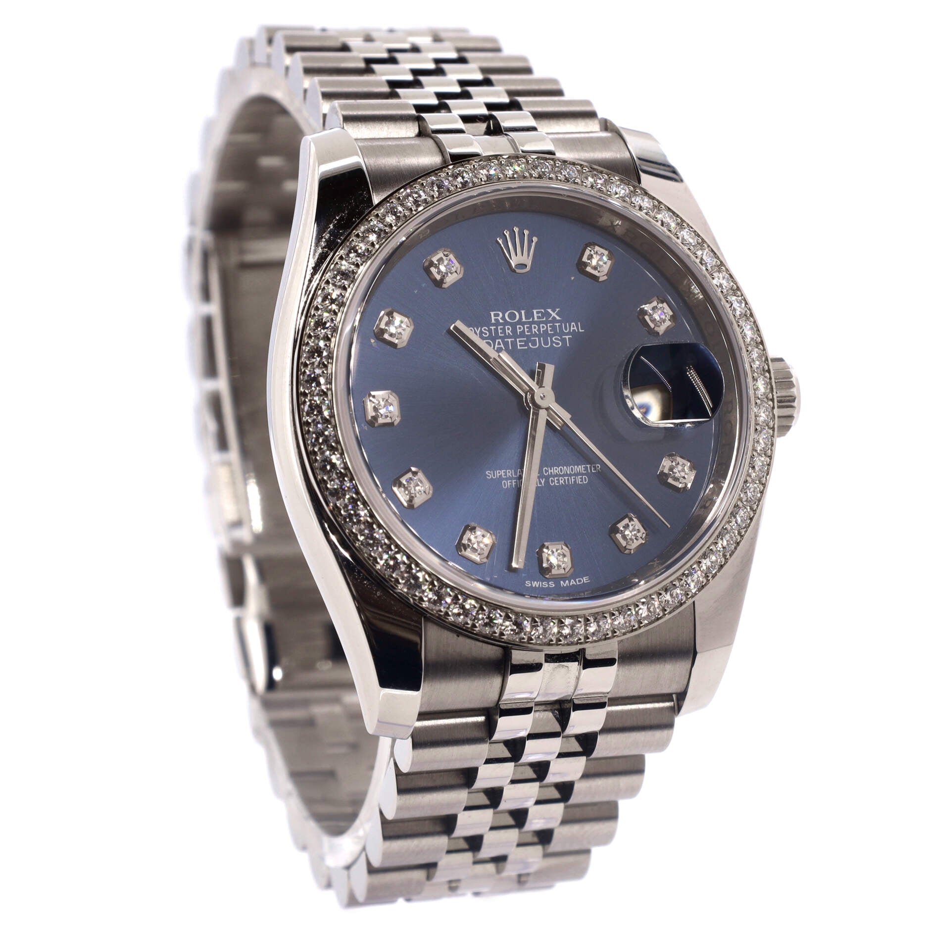 Oyster Perpetual Datejust Automatic Watch Stainless Steel and White Gold with Diamond Bezel and Markers 36