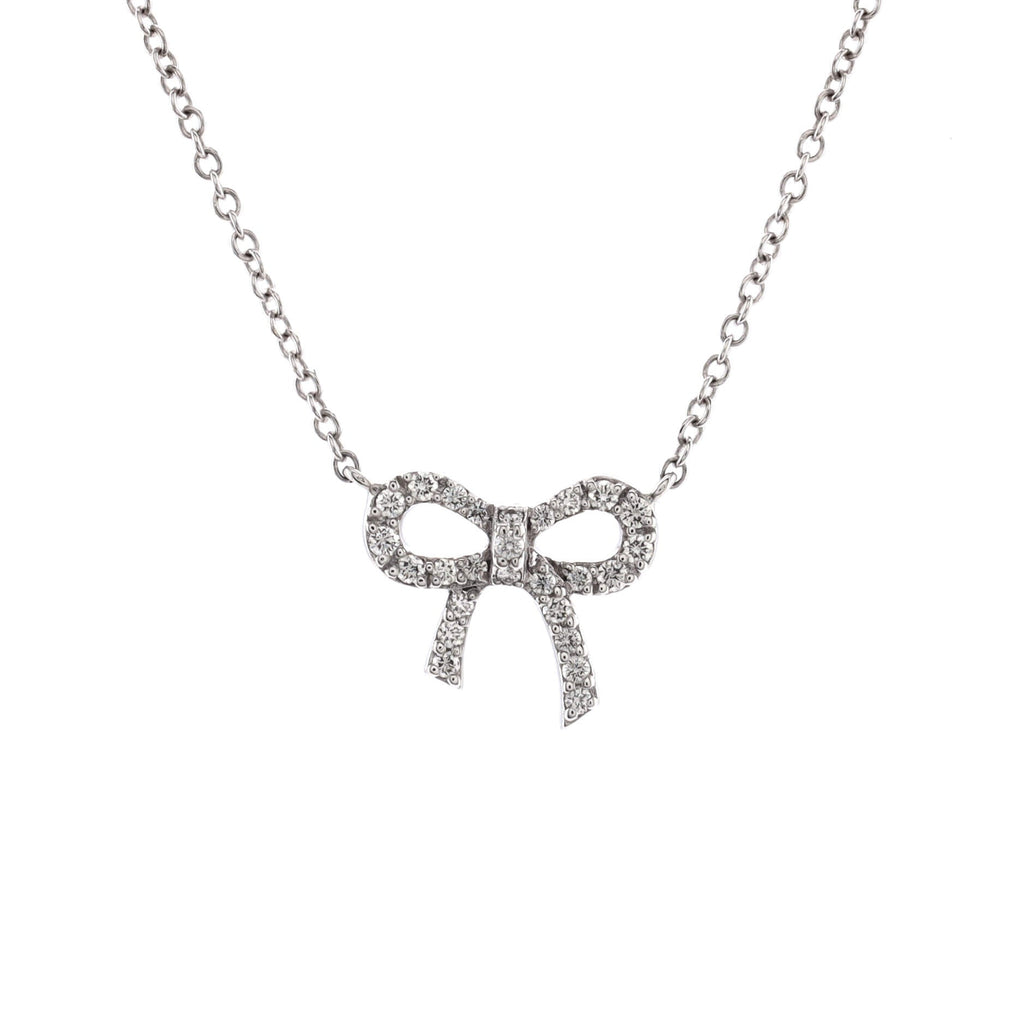 Bow Pendant Necklace 18K White Gold and Diamonds Mini