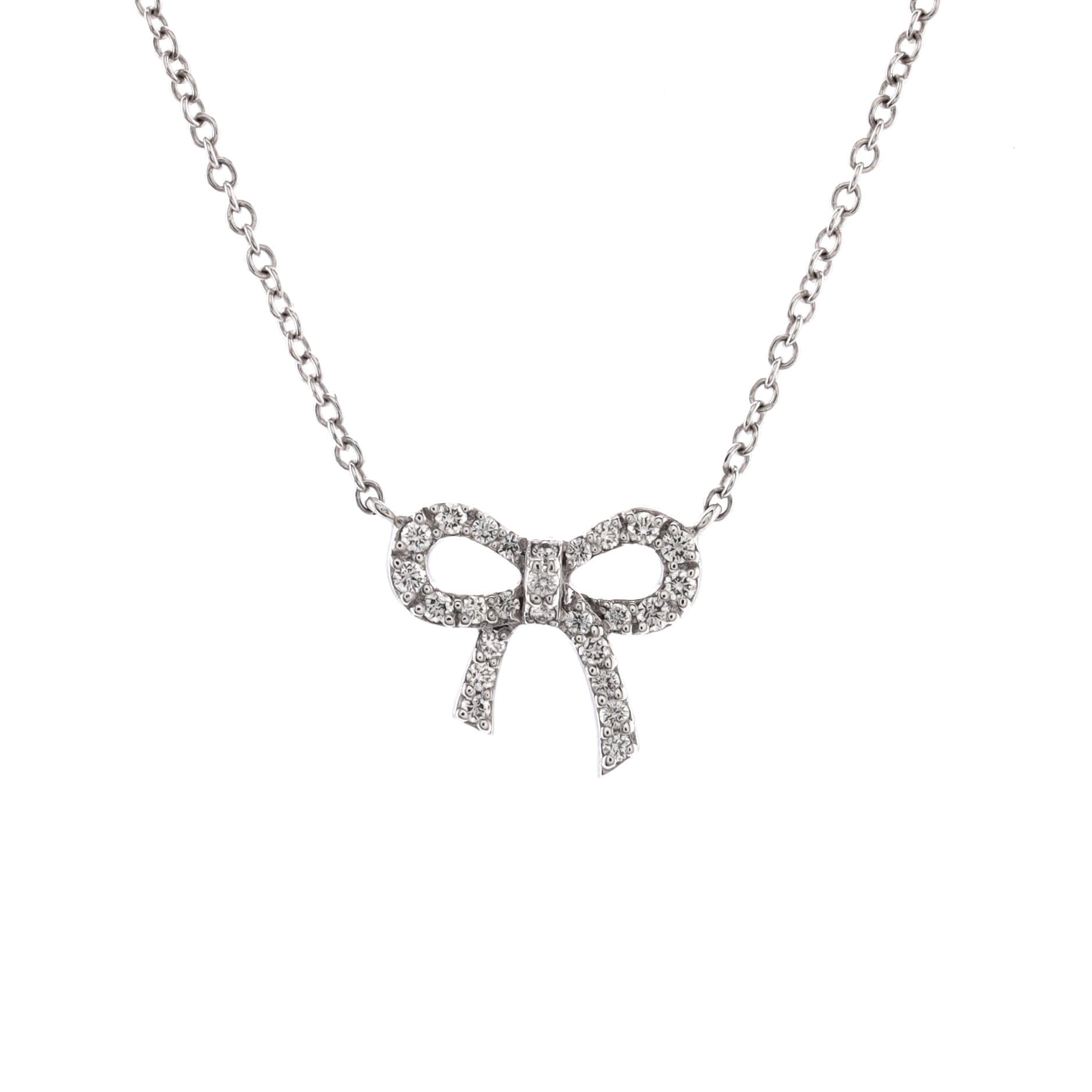 Bow Pendant Necklace 18K White Gold and Diamonds Mini