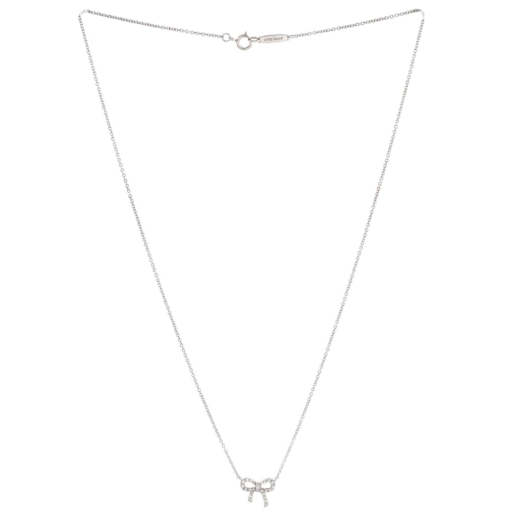 Bow Pendant Necklace 18K White Gold and Diamonds Mini