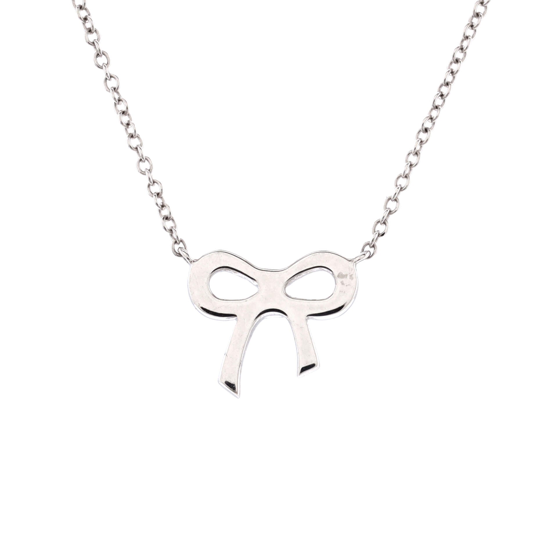 Bow Pendant Necklace 18K White Gold and Diamonds Mini