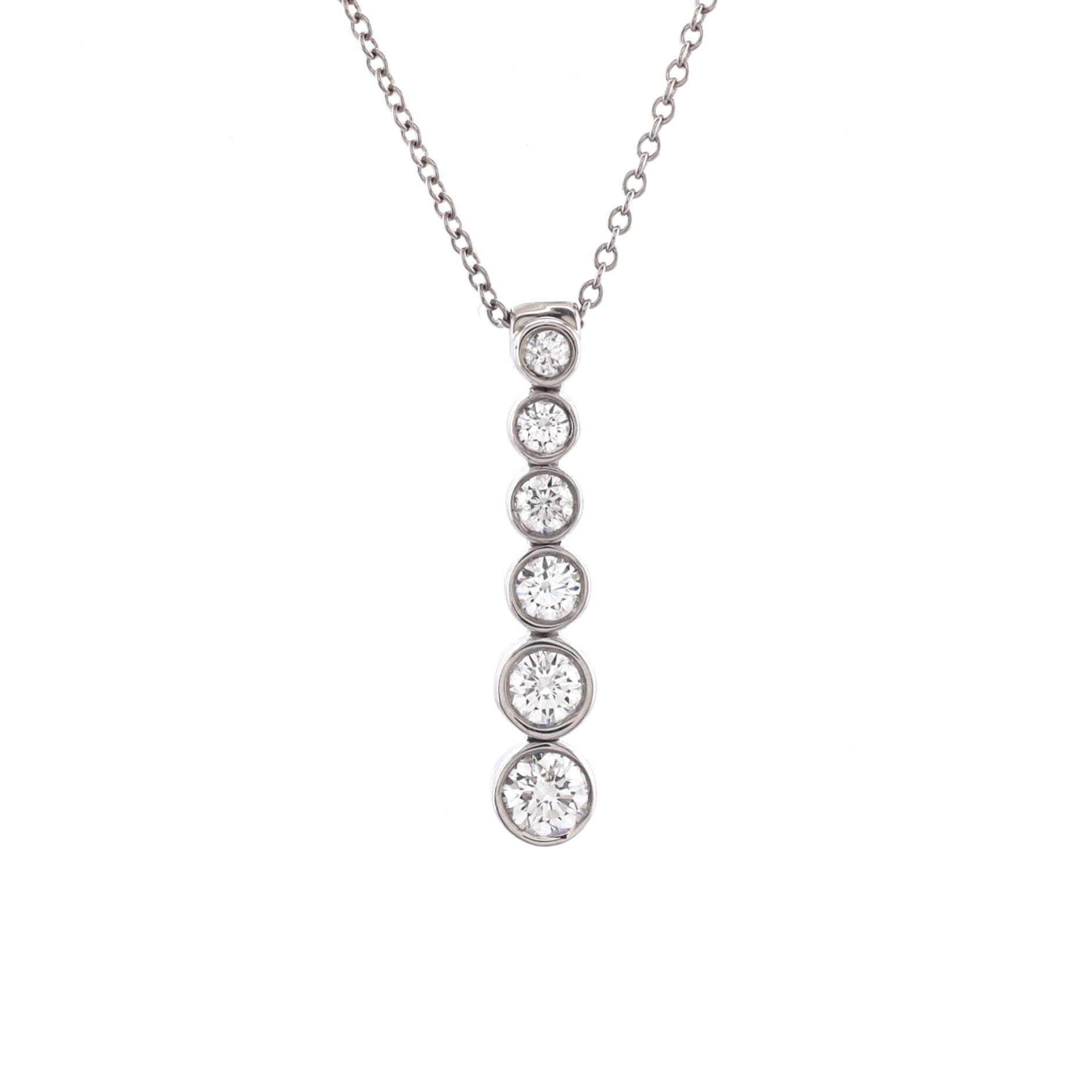 Jazz Graduated Drop Pendant Necklace Platinum and Diamonds