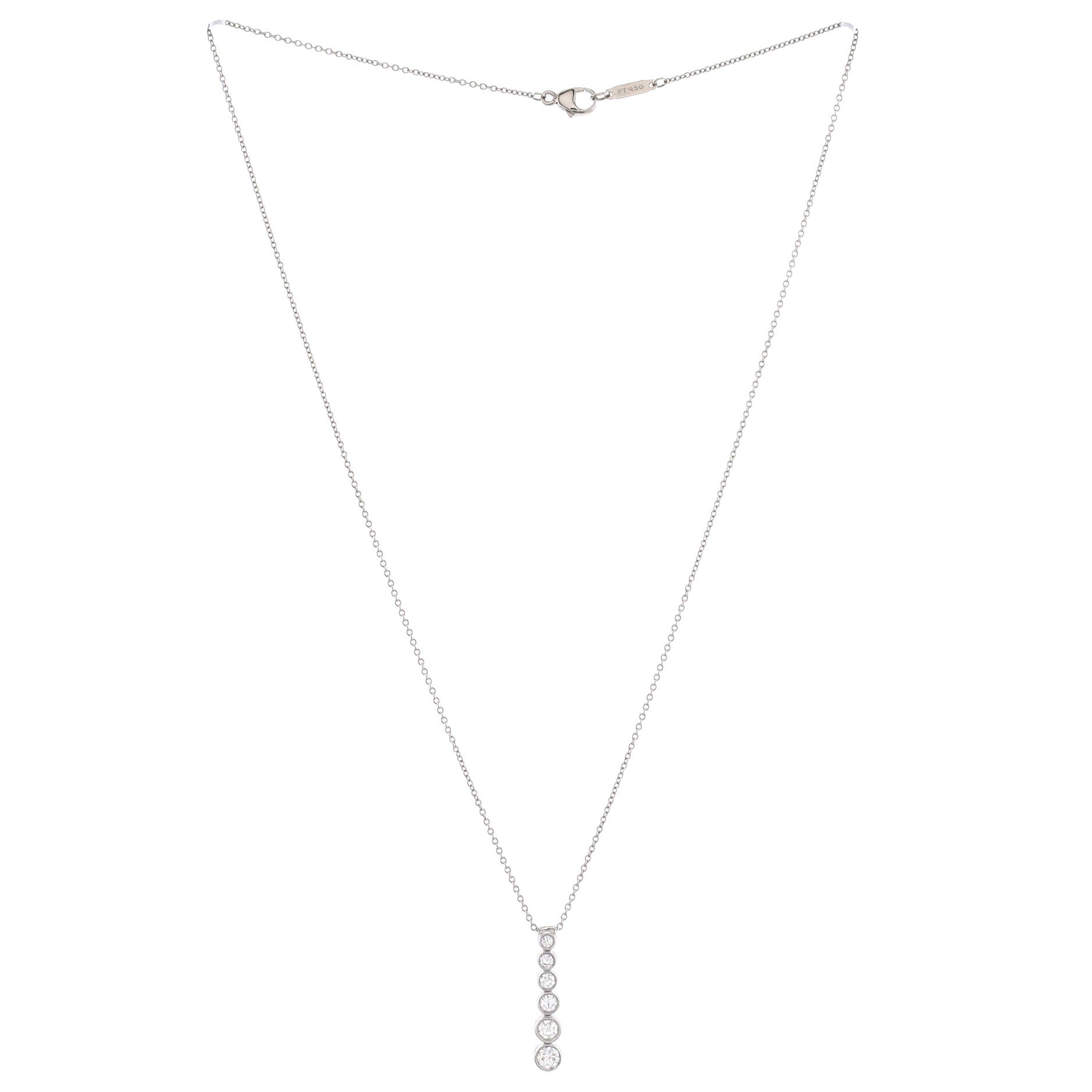Jazz Graduated Drop Pendant Necklace Platinum and Diamonds