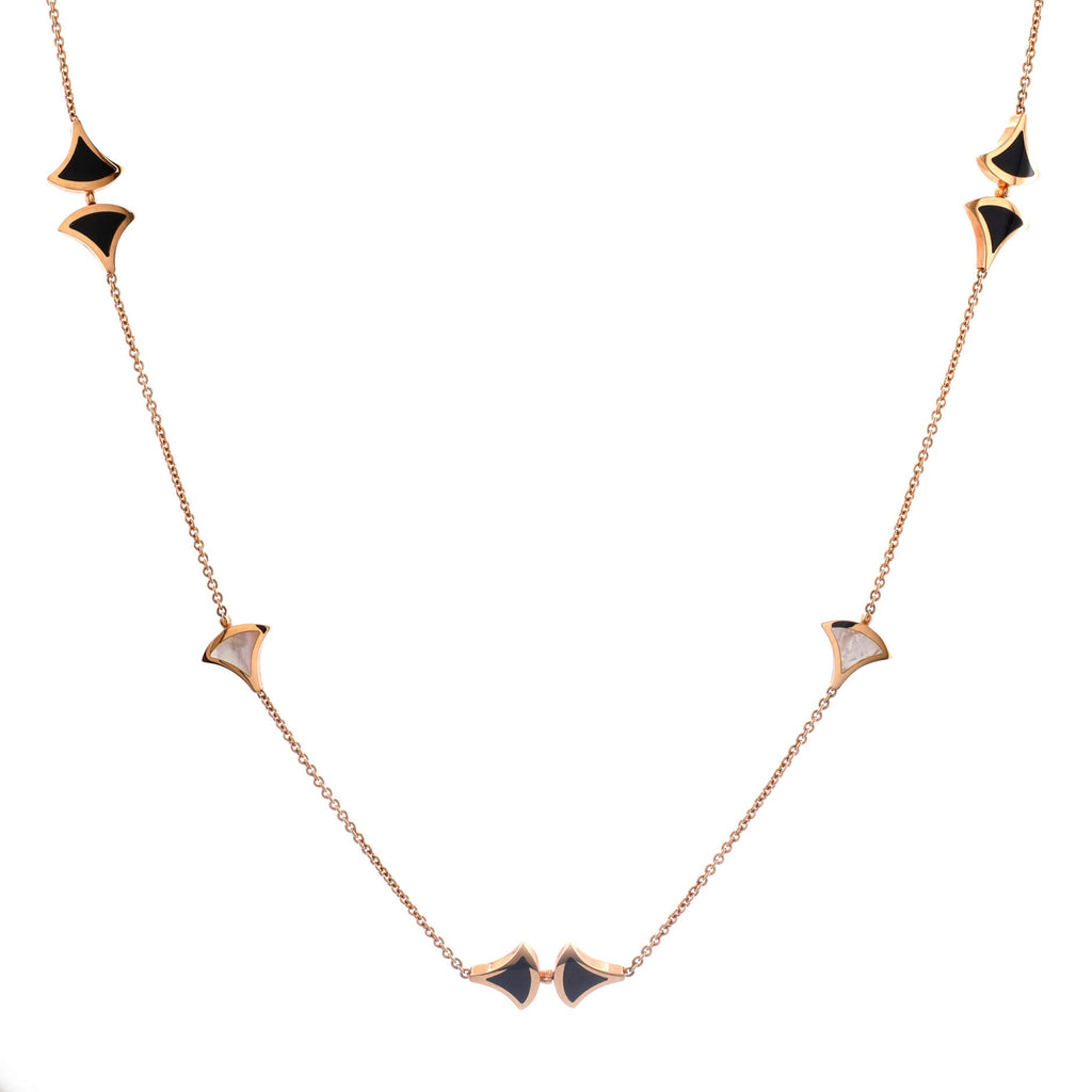 Divas' Dream Long Necklace 18K Rose Gold with Mother of Pearl and Onyx