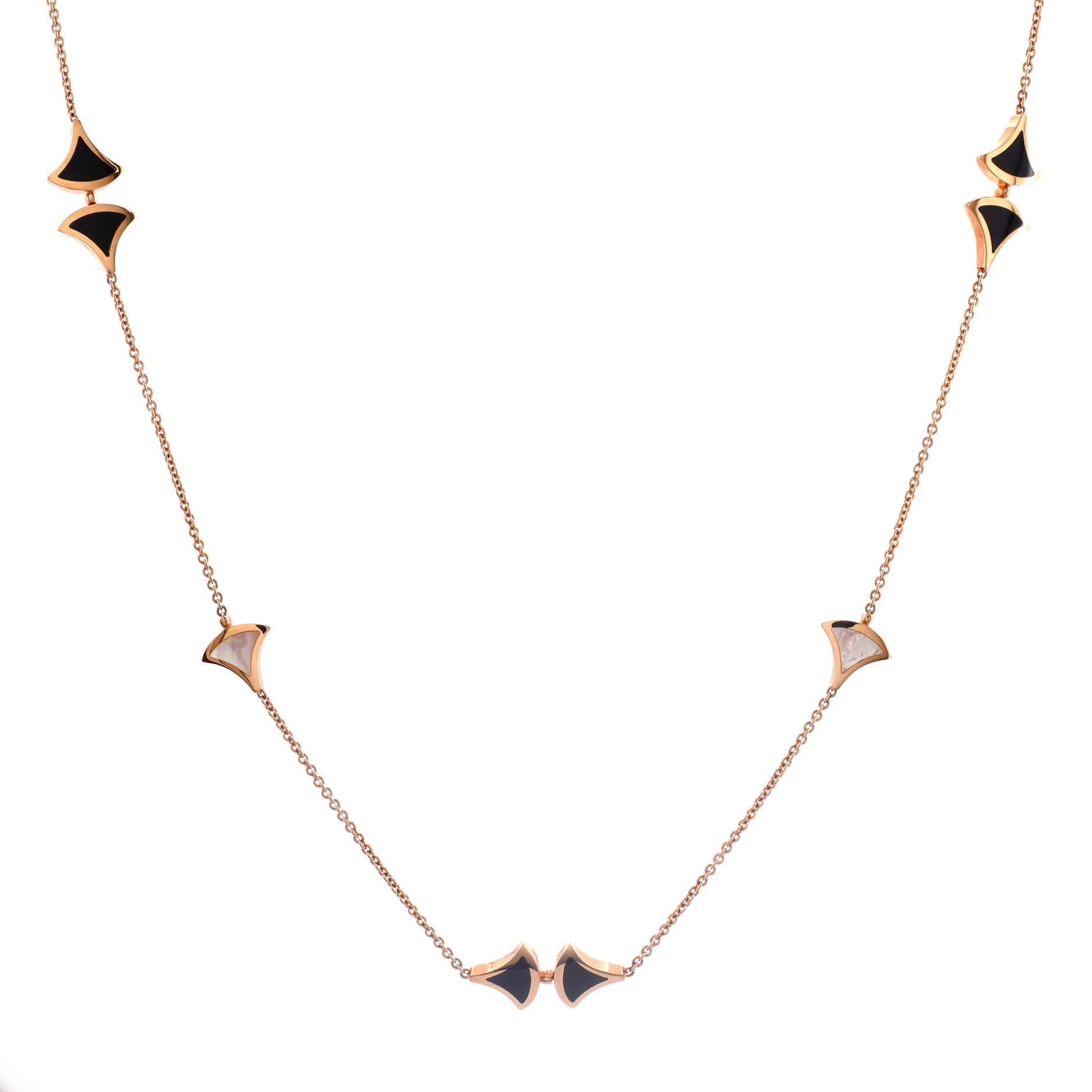 Divas' Dream Long Necklace 18K Rose Gold with Mother of Pearl and Onyx