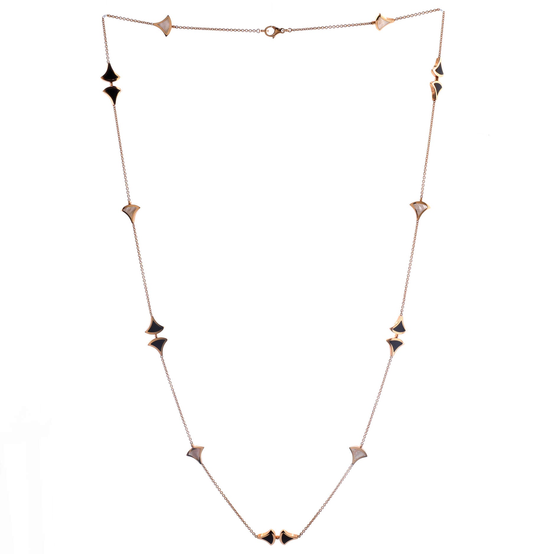 Divas' Dream Long Necklace 18K Rose Gold with Mother of Pearl and Onyx