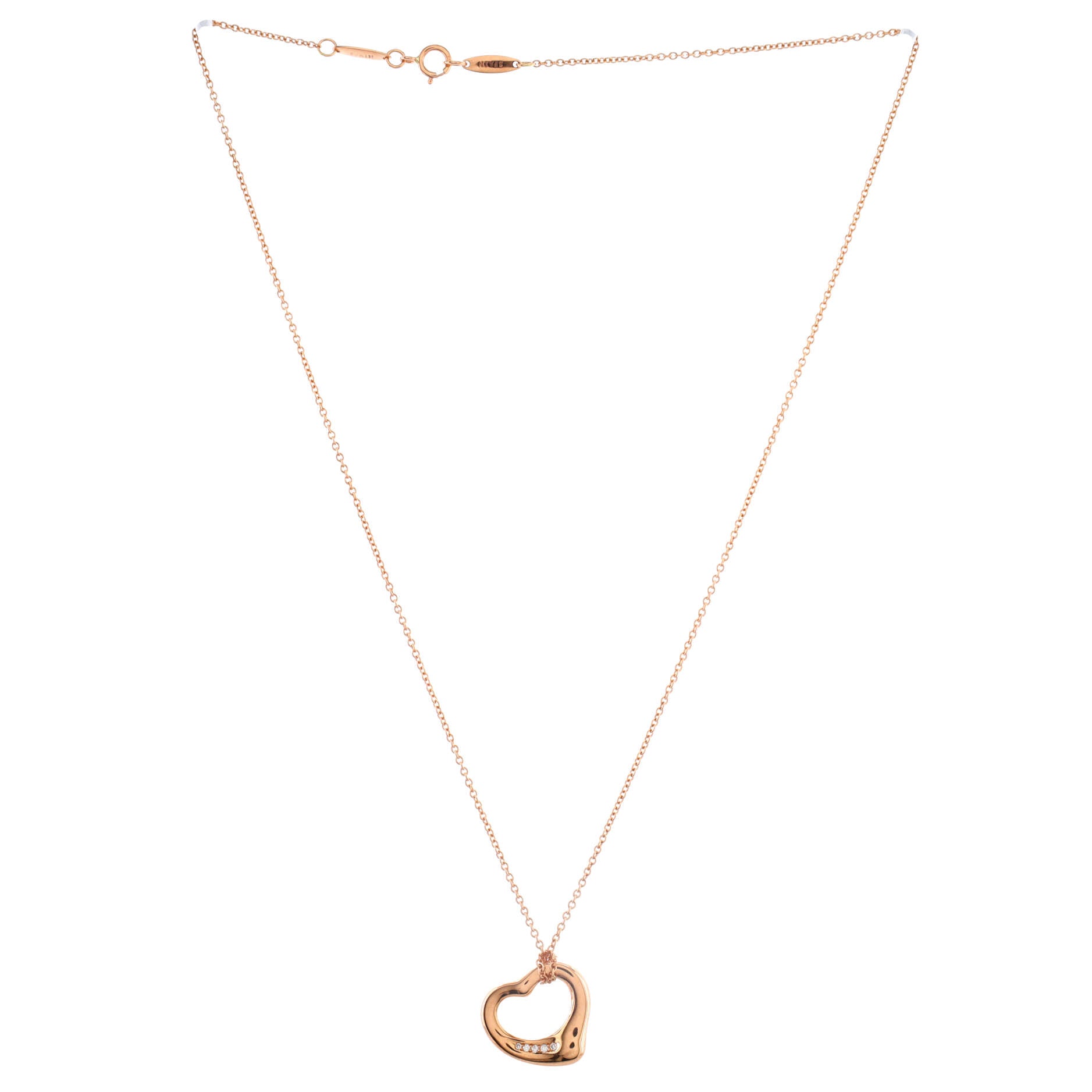 Elsa Peretti Open Heart 5 Diamonds Pendant Necklace 18K Rose Gold with Diamonds