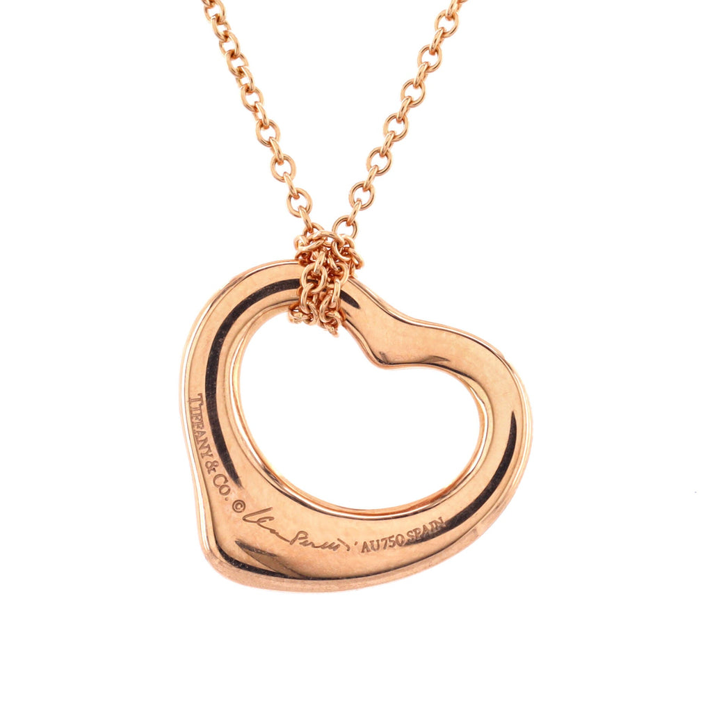 Elsa Peretti Open Heart 5 Diamonds Pendant Necklace 18K Rose Gold with Diamonds