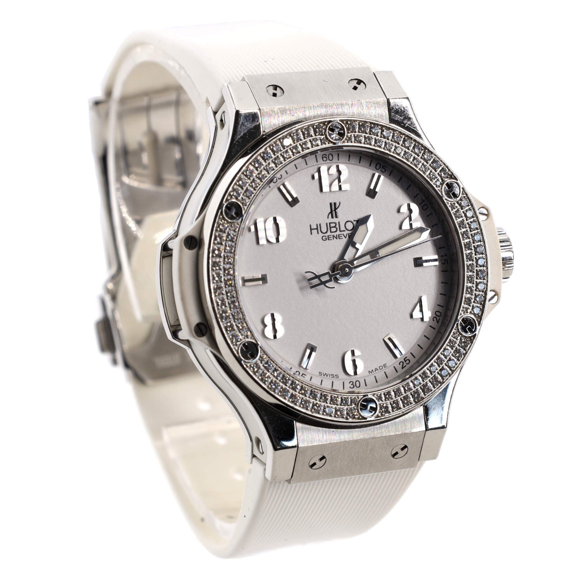Big Bang Quartz Watch Stainless Steel and Rubber with Diamond Bezel 38