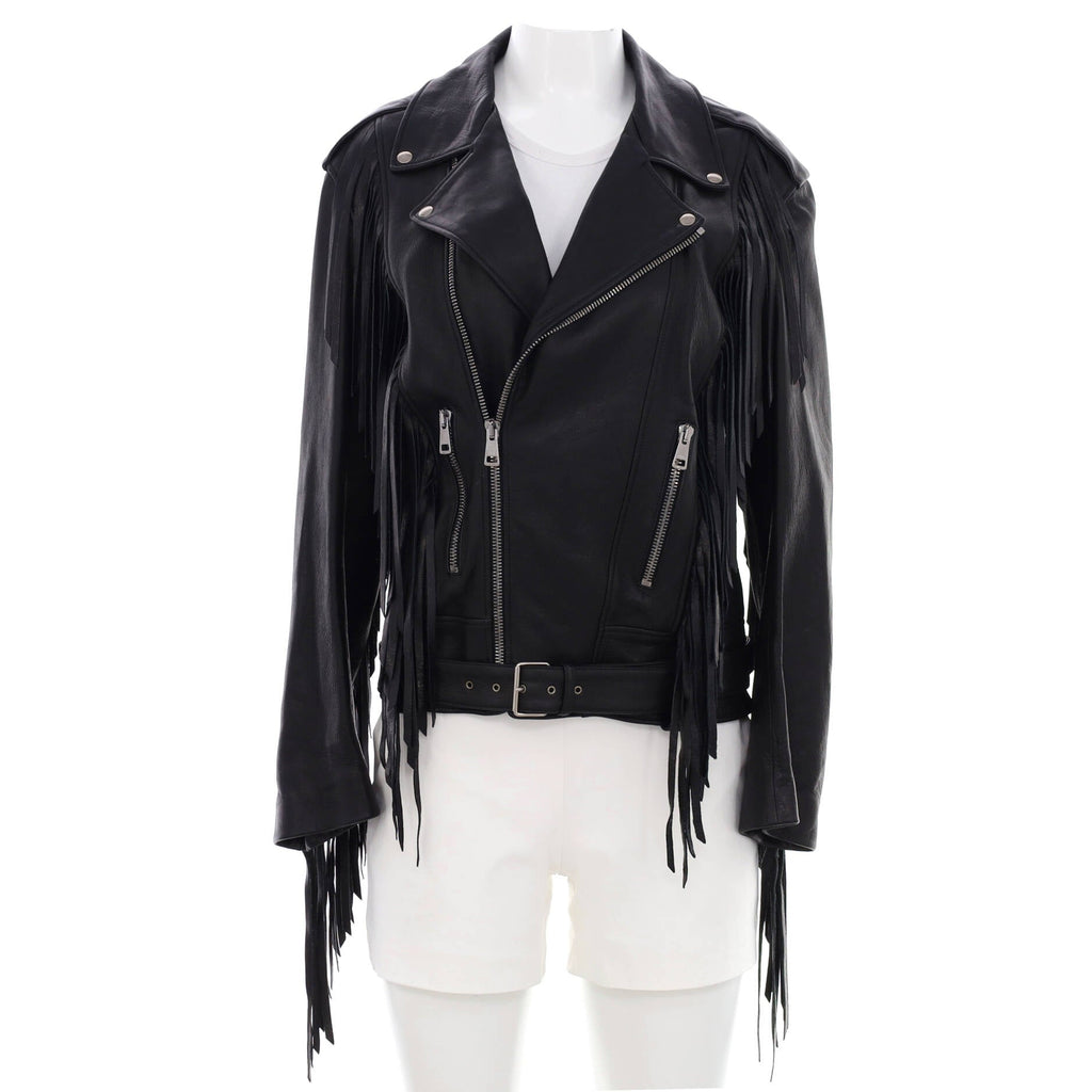 Women's Fringe Biker Jacket Bicolor Leather