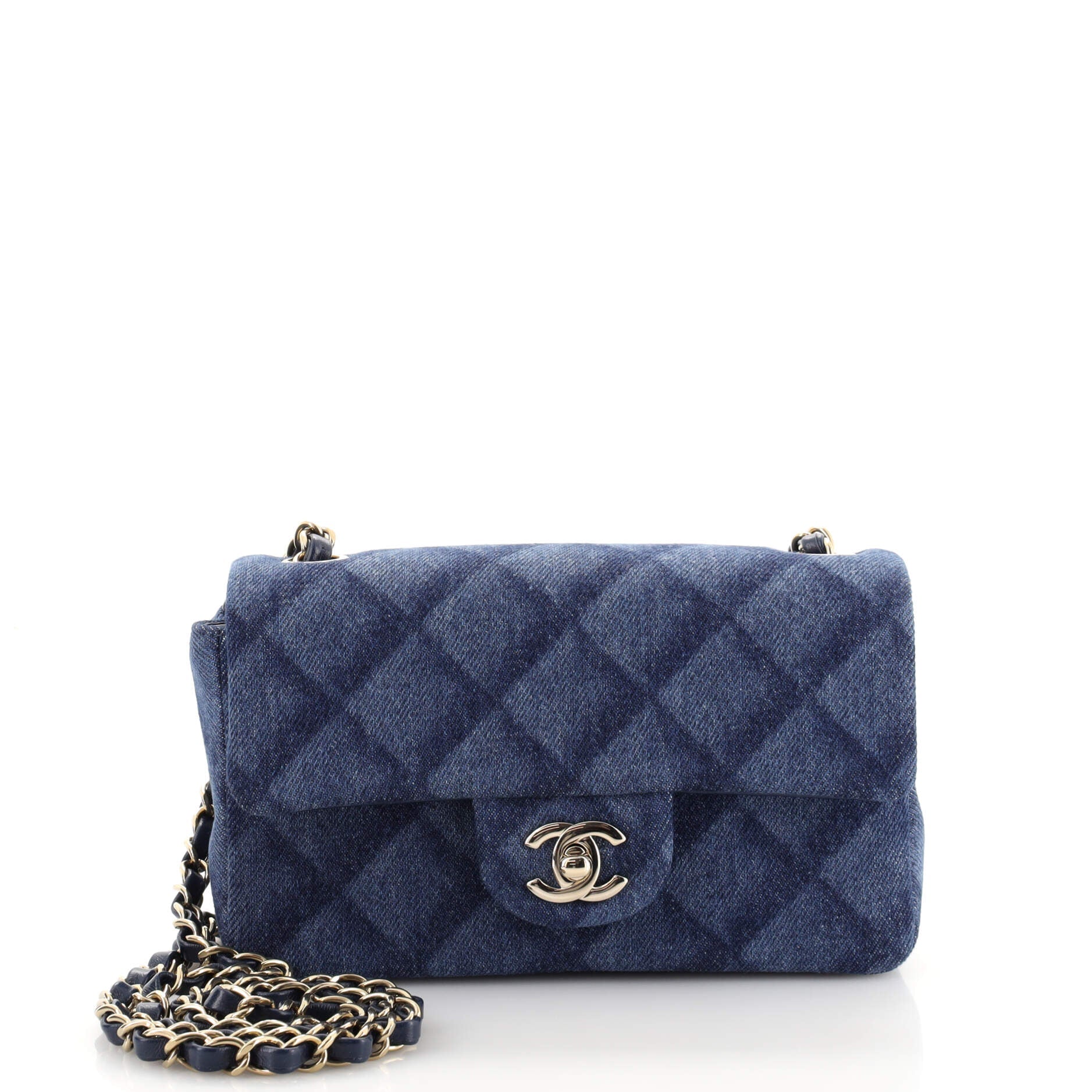 Classic Single Flap Bag 3D Quilt Printed Denim Mini