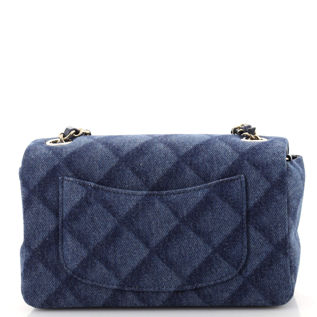 Classic Single Flap Bag 3D Quilt Printed Denim Mini