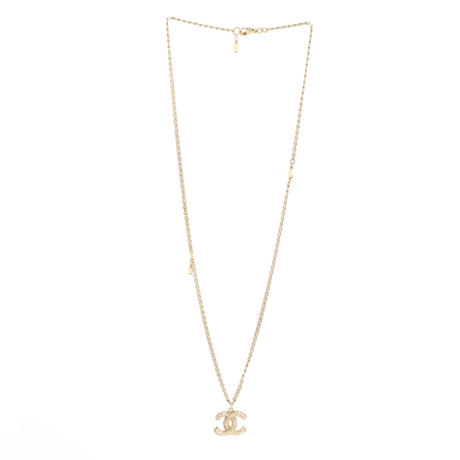 CC Pendant Necklace Metal with Crystals and Faux Pearls