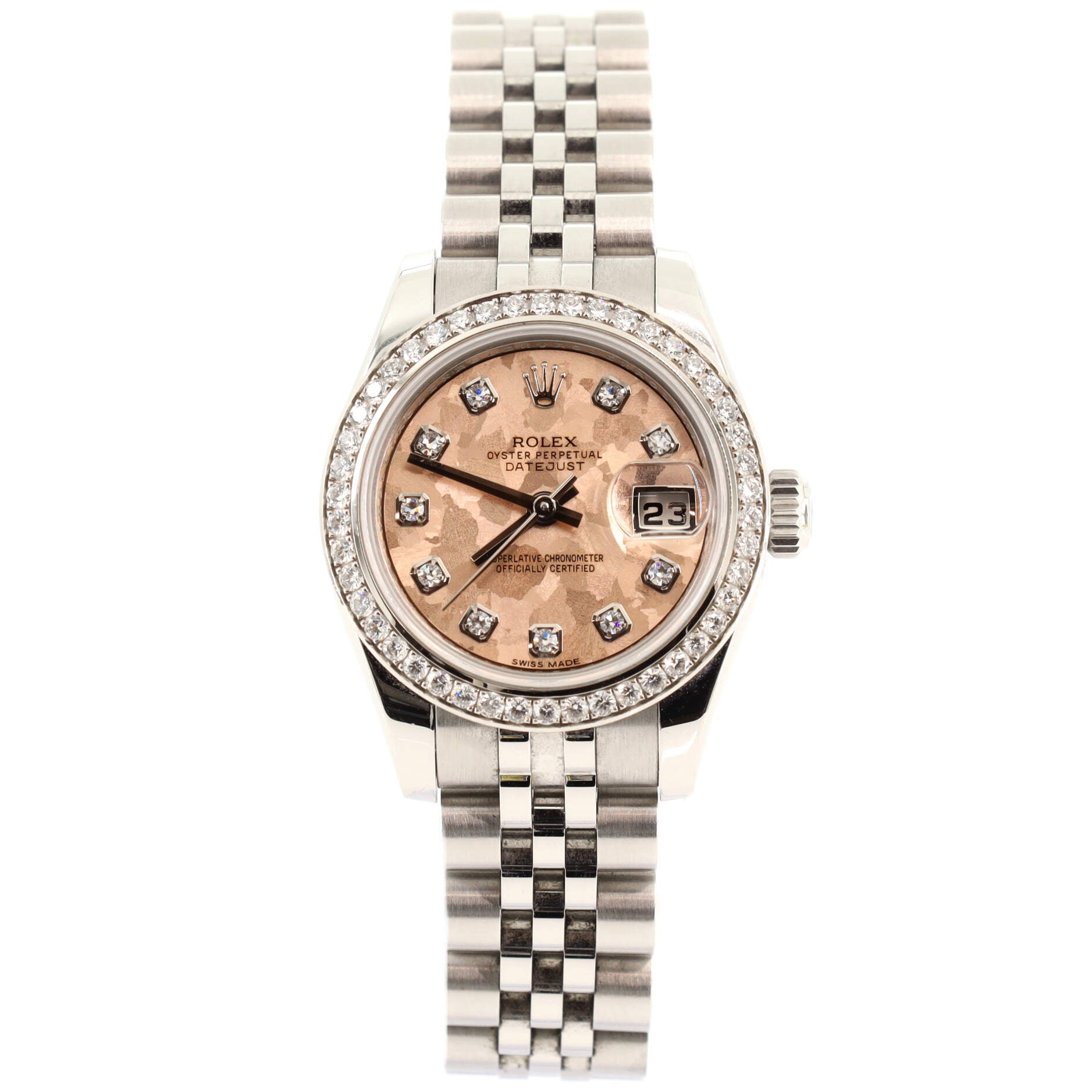 Oyster Perpetual Datejust Automatic Watch Stainless Steel and White Gold with Diamond Bezel and Markers and Crystal Dial 26