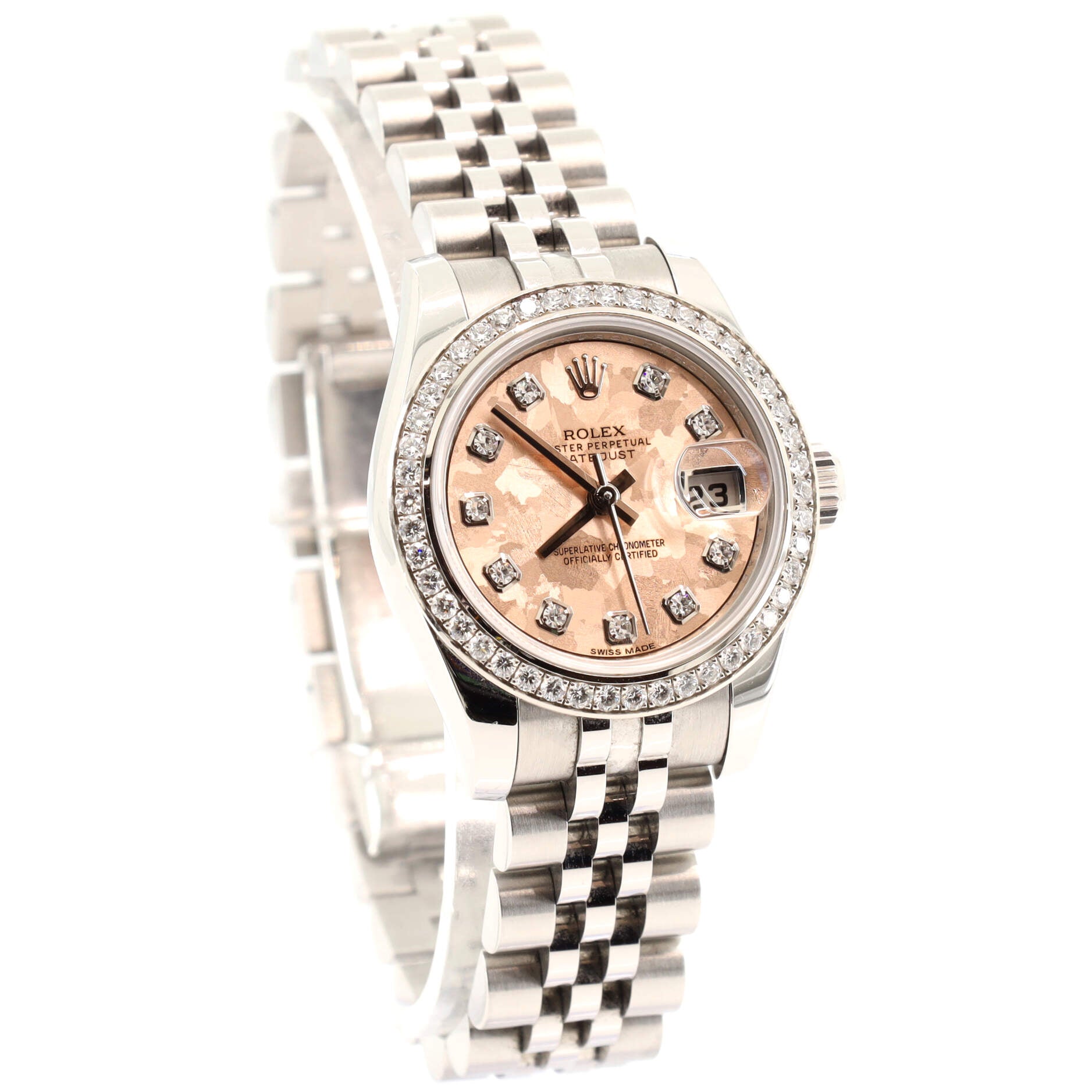 Oyster Perpetual Datejust Automatic Watch Stainless Steel and White Gold with Diamond Bezel and Markers and Crystal Dial 26