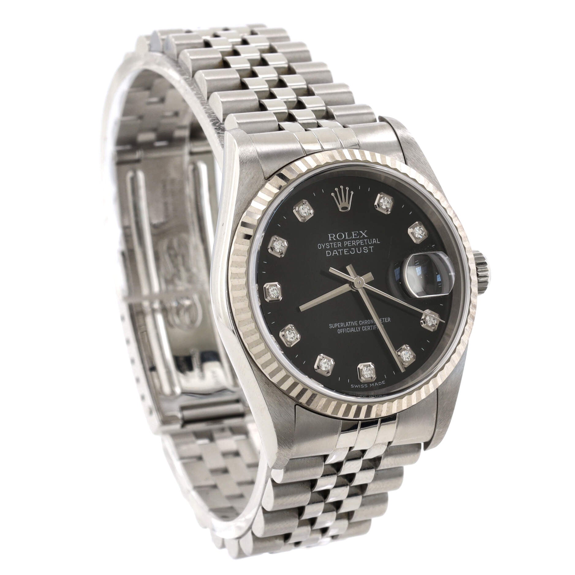 Oyster Perpetual Datejust Automatic Watch Stainless Steel and White Gold with Diamond Markers 36