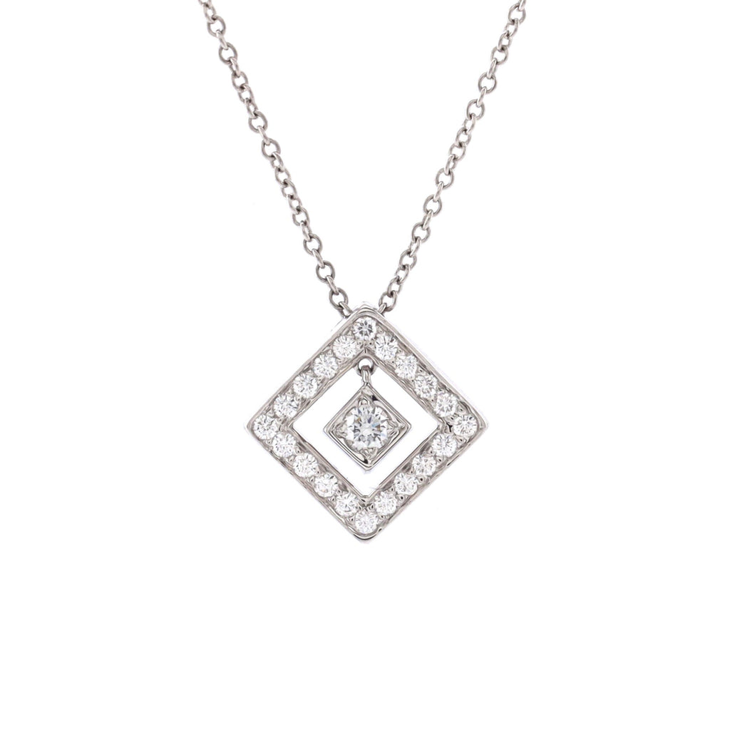Open Square Pendant Necklace Platinum with Diamonds