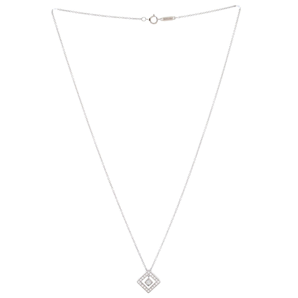 Open Square Pendant Necklace Platinum with Diamonds