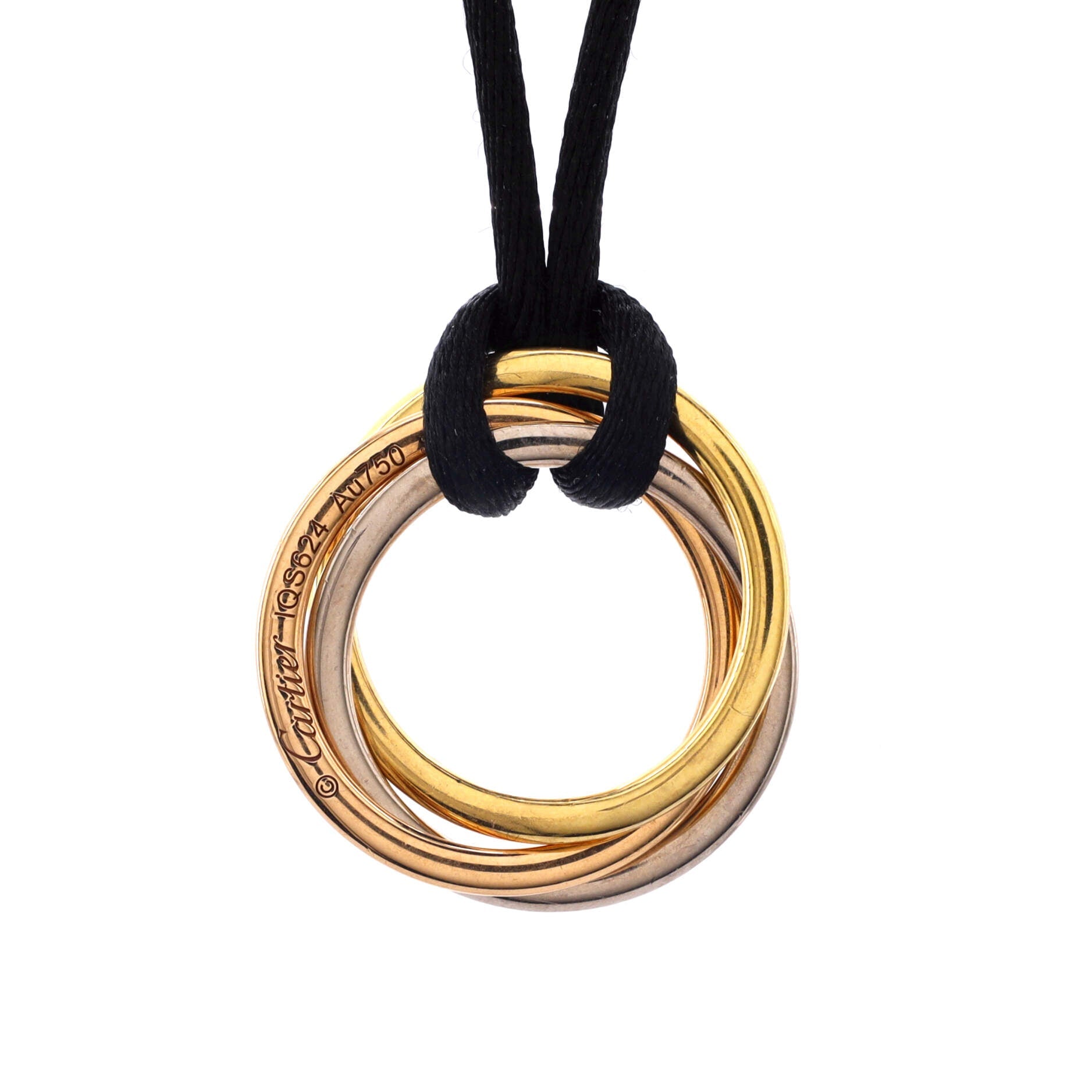 Trinity Pendant Necklace 18K Tricolor Gold with Cord Medium